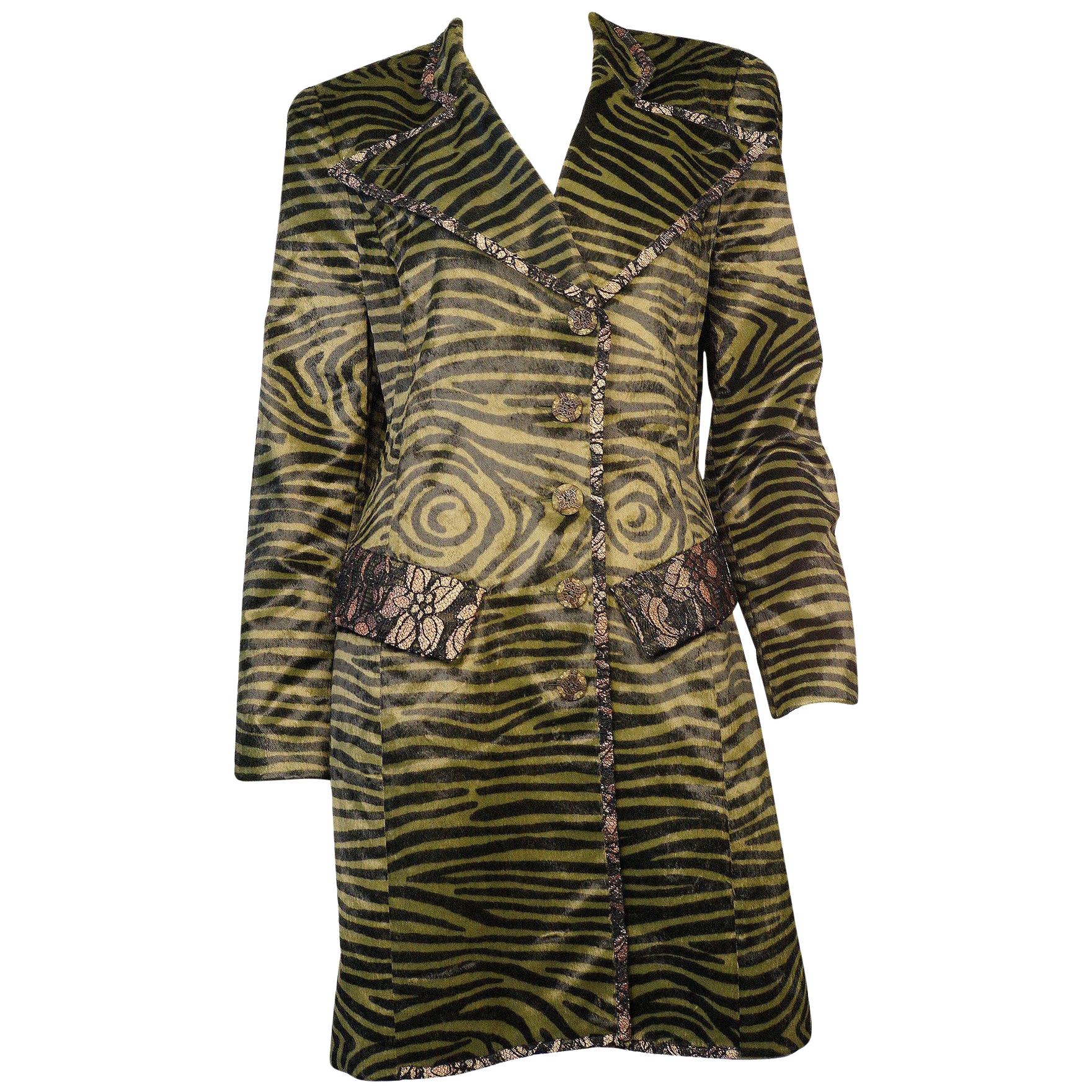 Christian Lacroix Faux Tiger Print and Lace Trench Coat For Sale