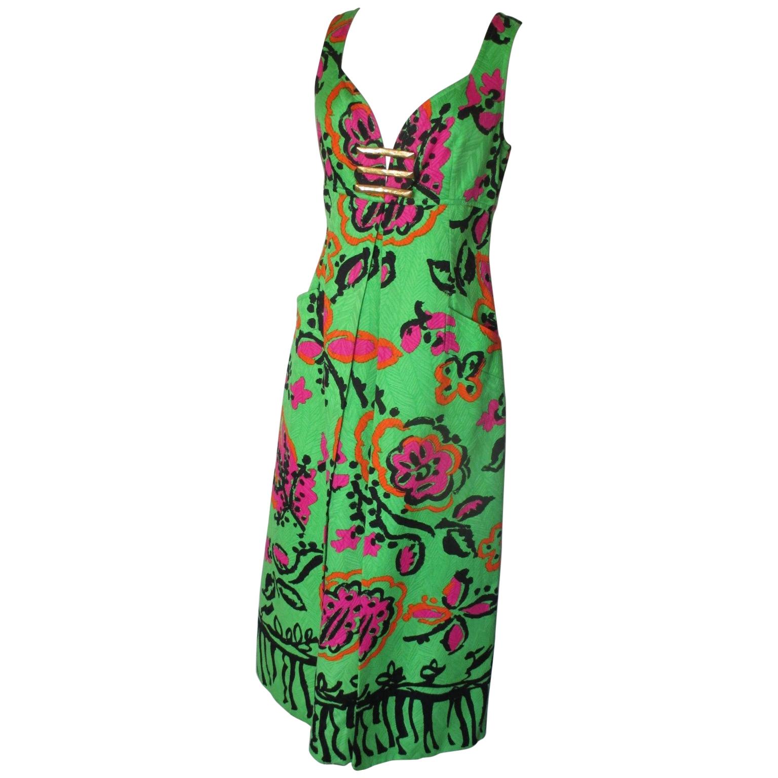 Christian Lacroix  Floral Apple Green Cocktail Summer Gown Dress