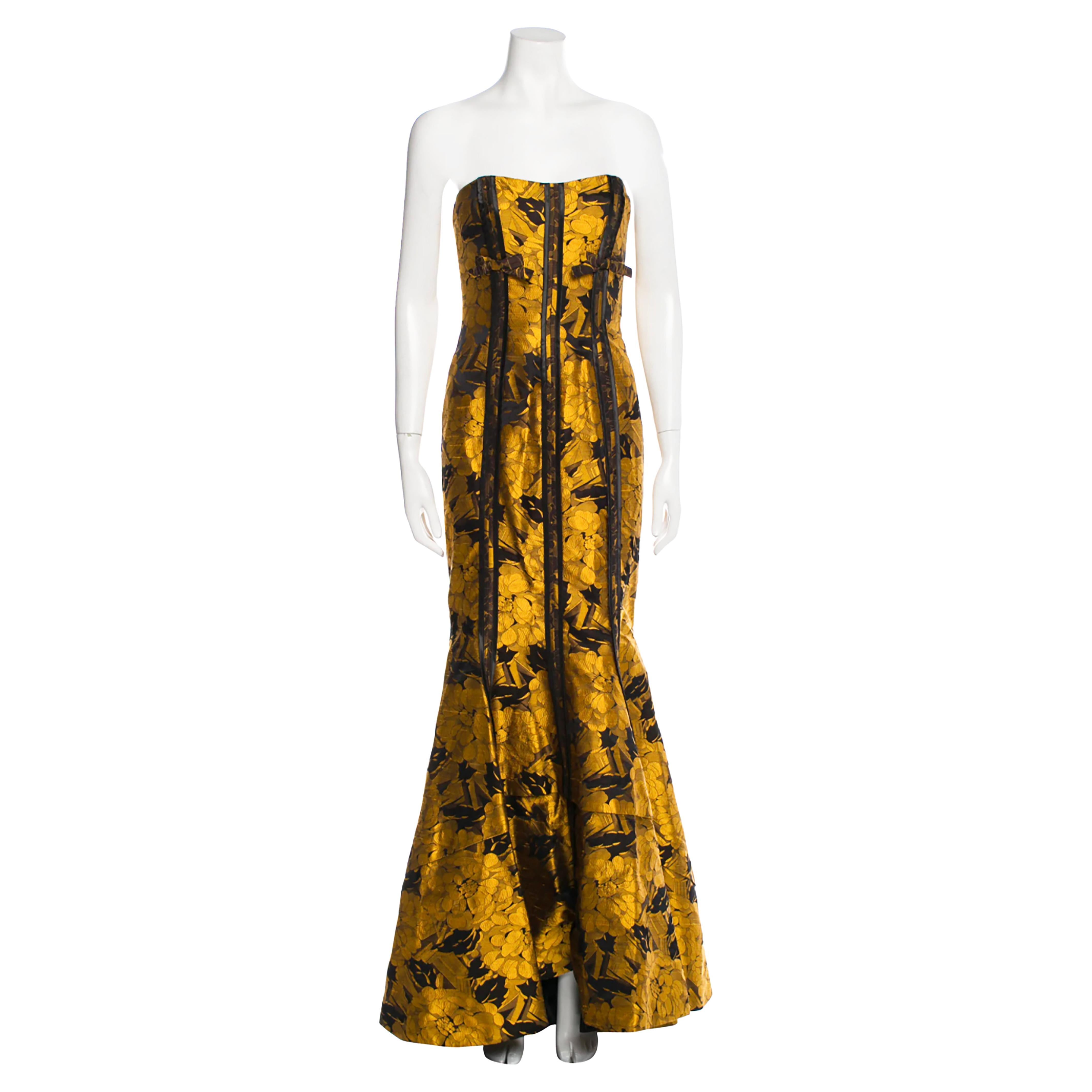 Christian Lacroix Floral Brocade Corseted Evening Gown
