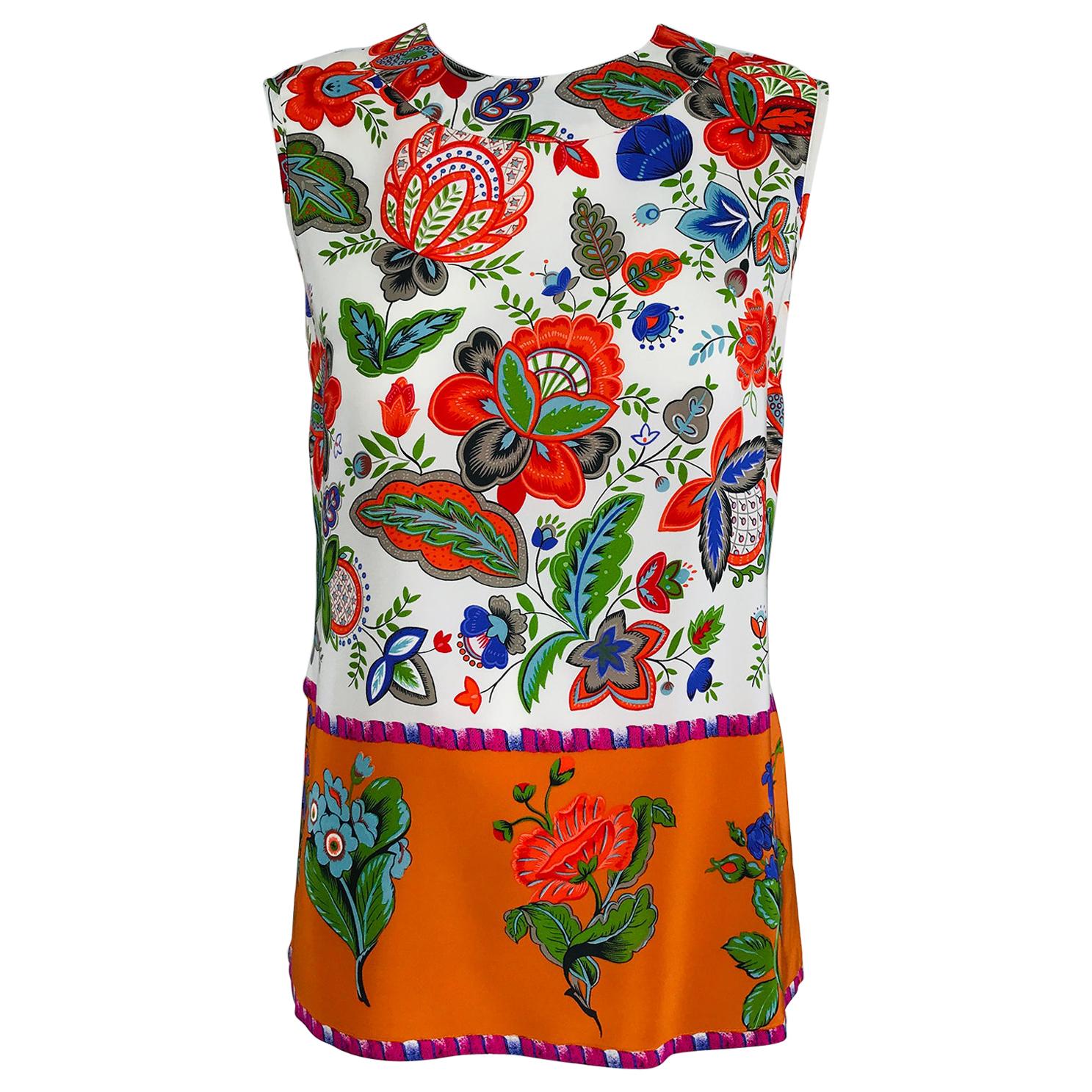 Christian Lacroix Floral Silk Sleeveless Tunic Top