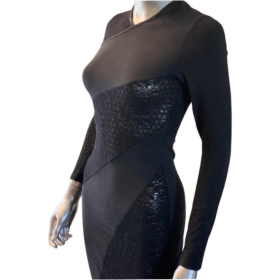 Women's Christian Lacroix for Bazar Black Strech Lace & Knit Long Dress, Paris Size 4