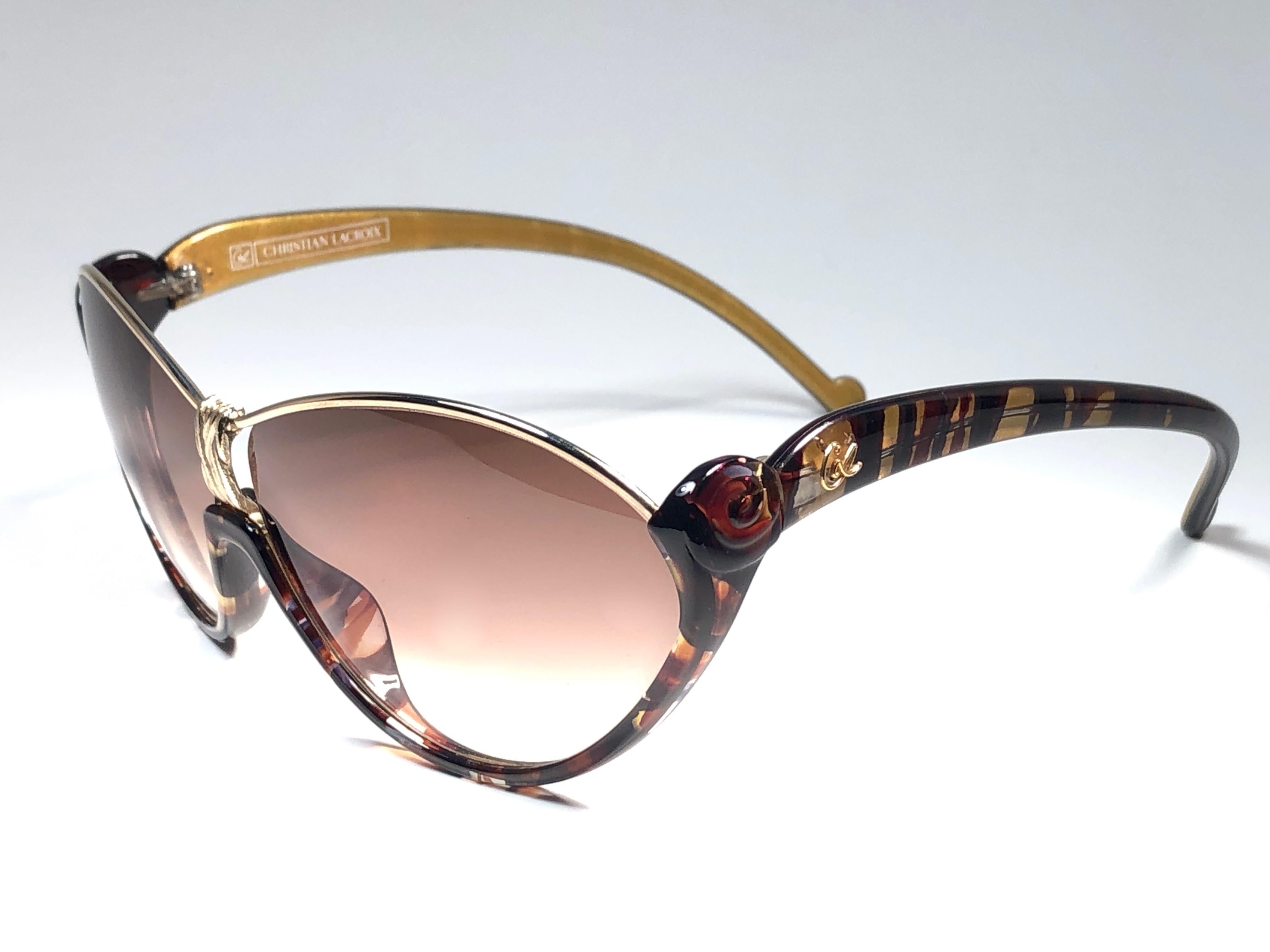 Women's Christian Lacroix France Vintage Dark Tortoise and Gold Sunglasses, 1980 For Sale