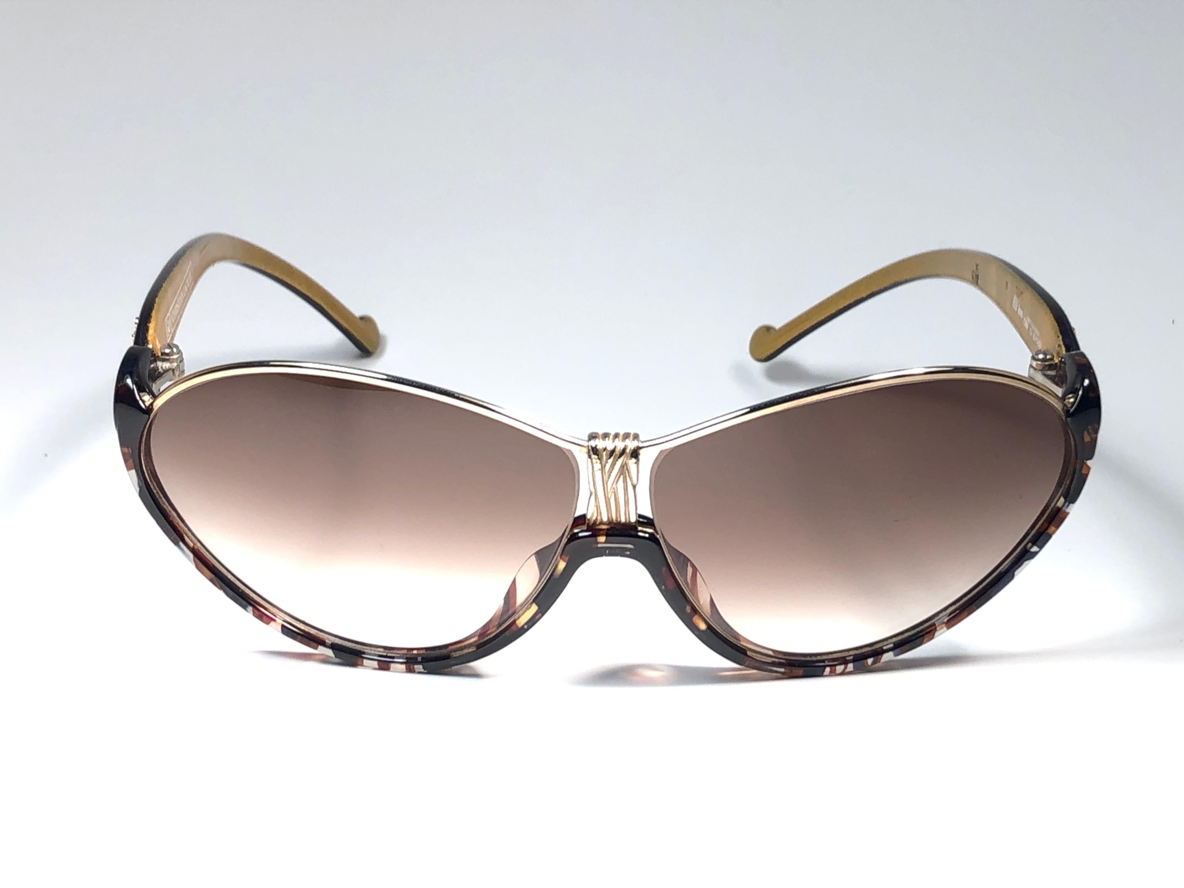 Christian Lacroix France Vintage Dark Tortoise and Gold Sunglasses, 1980  For Sale 1