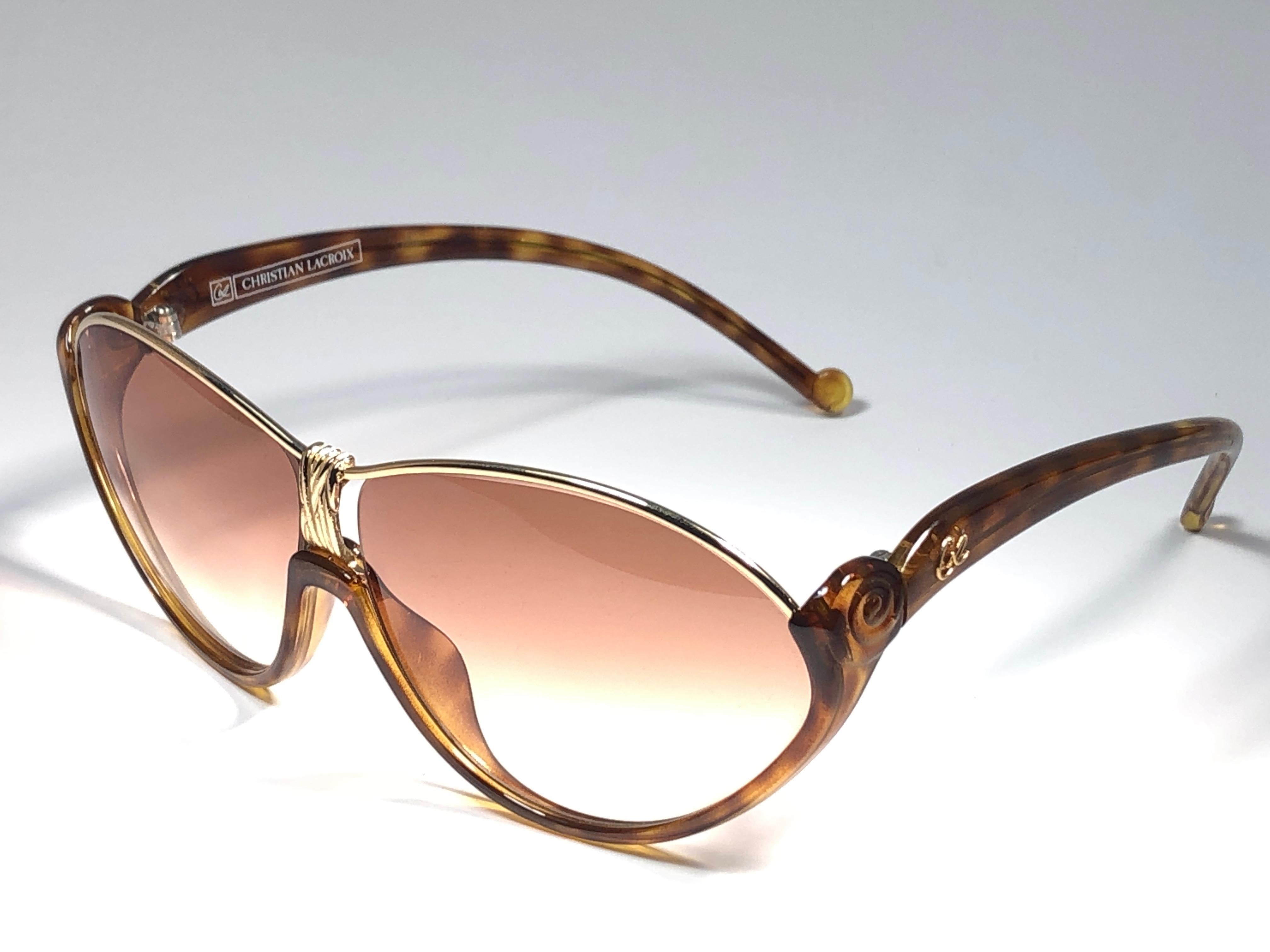 Women's Christian Lacroix France Vintage Tortoise and Gold Sunglasses, 1980 