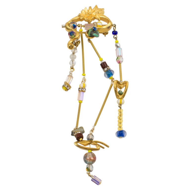 Broche Vintage Cecile Jeanne - Métal Doré Avec Strass - Motif Fleur - Bijou D'occasion