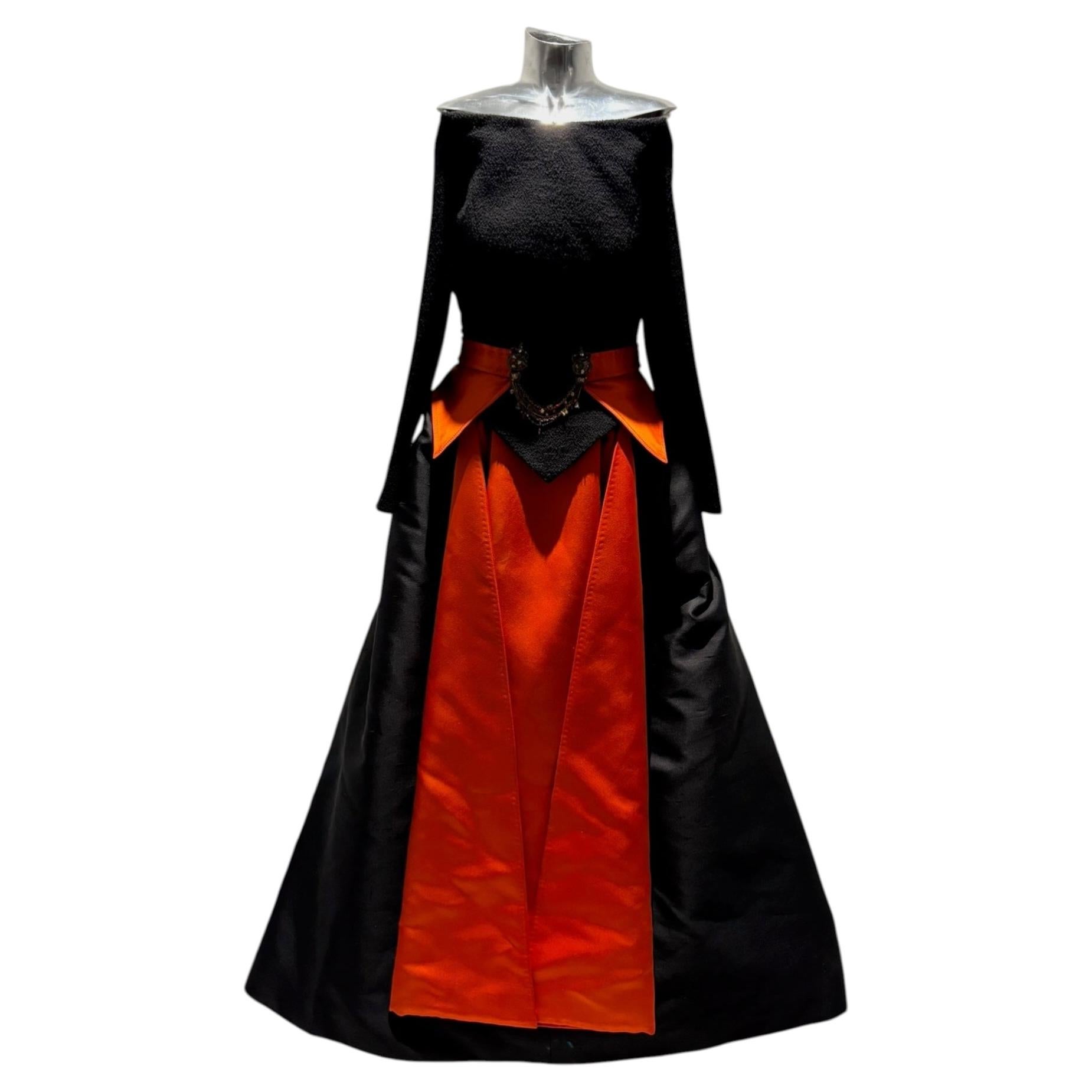 Christian LaCroix FW 1997 Haute Couture Black and Orange of the Shoulder Gown For Sale