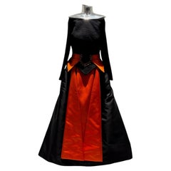 Christian LaCroix FW 1997 Haute Couture Black and Orange of the Shoulder Gown