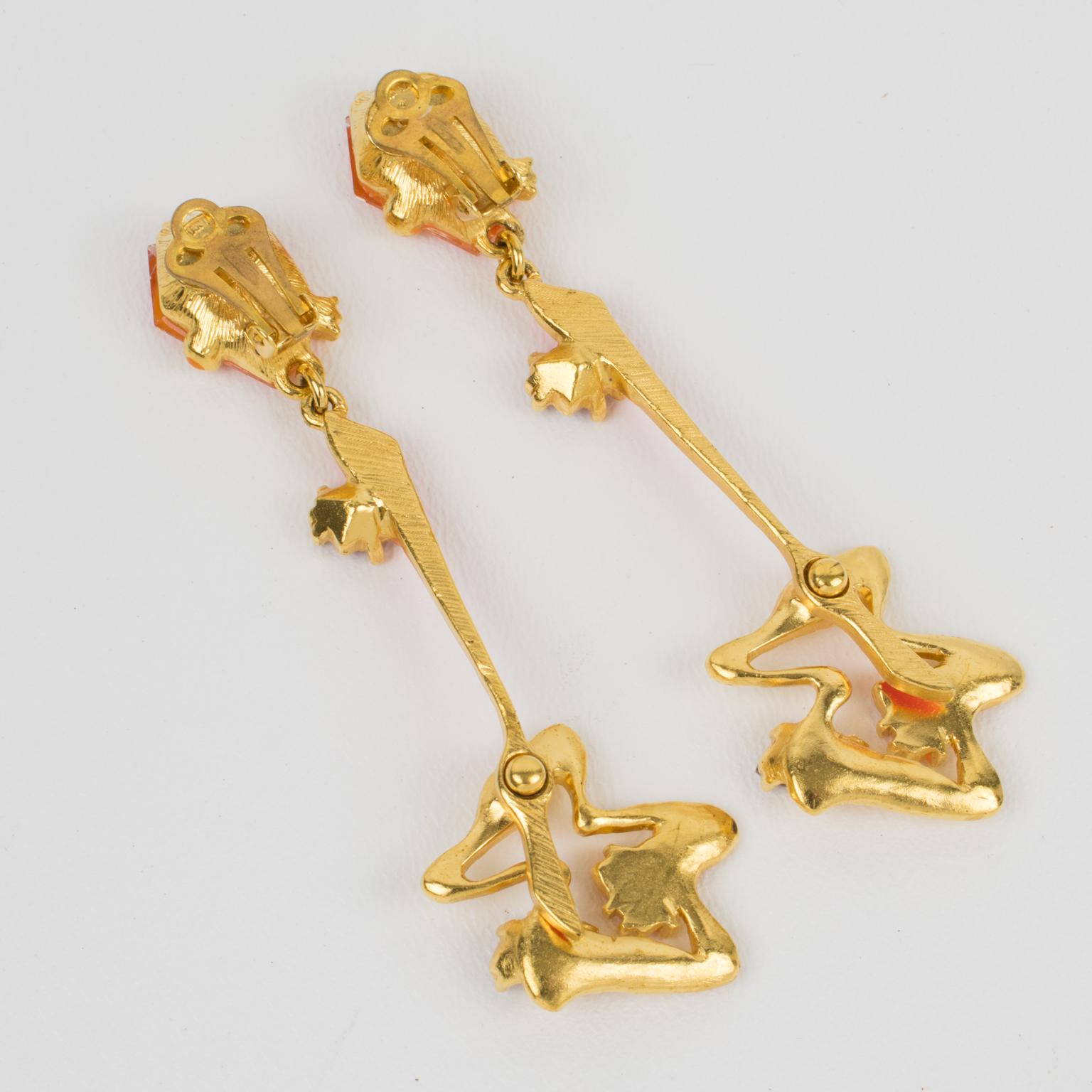 Christian Lacroix Gilded and Crystal Jeweled Clip Earrings In Excellent Condition In Atlanta, GA