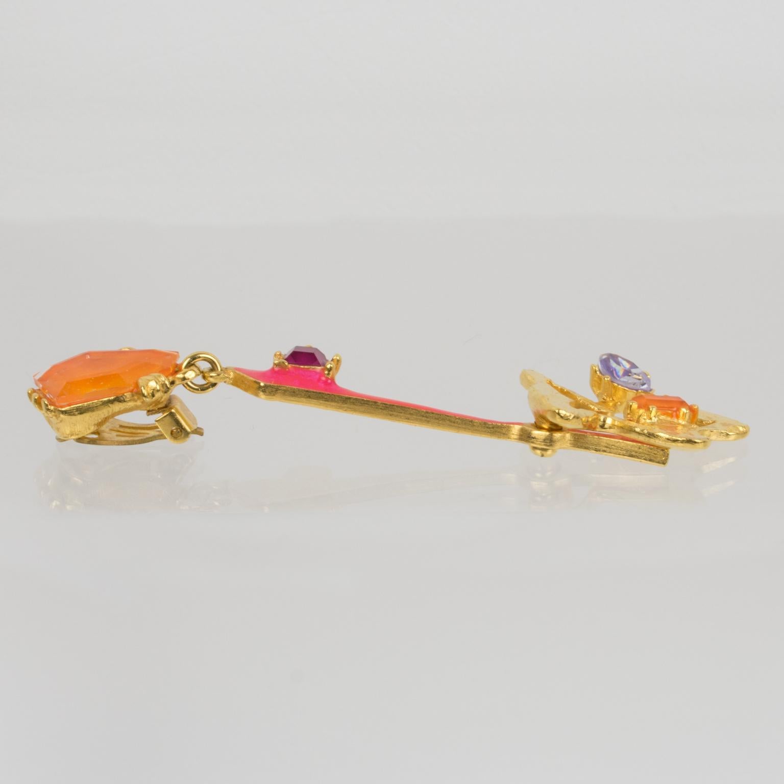 Christian Lacroix Gilded and Crystal Jeweled Clip Earrings 1