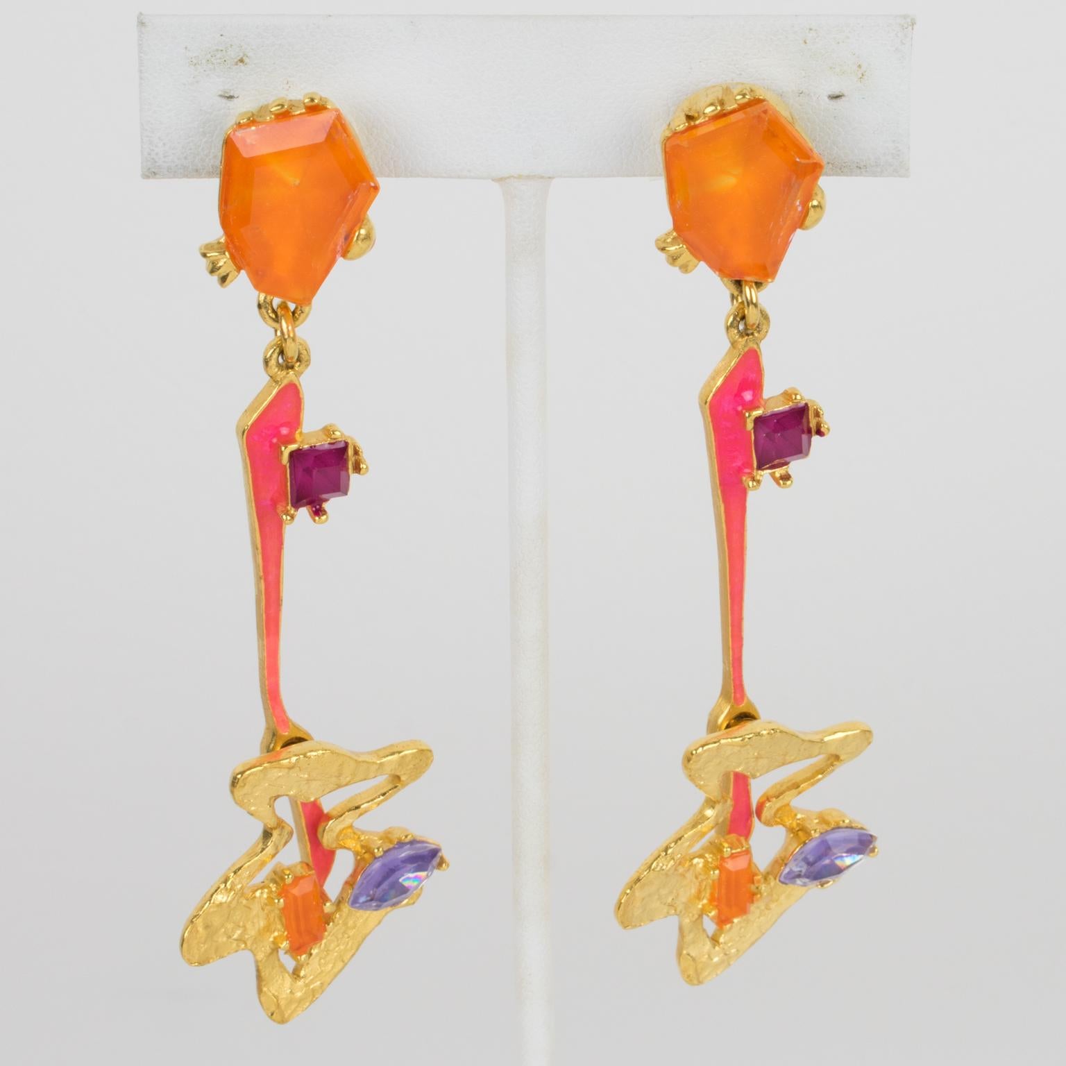 Christian Lacroix Gilded and Crystal Jeweled Clip Earrings 2