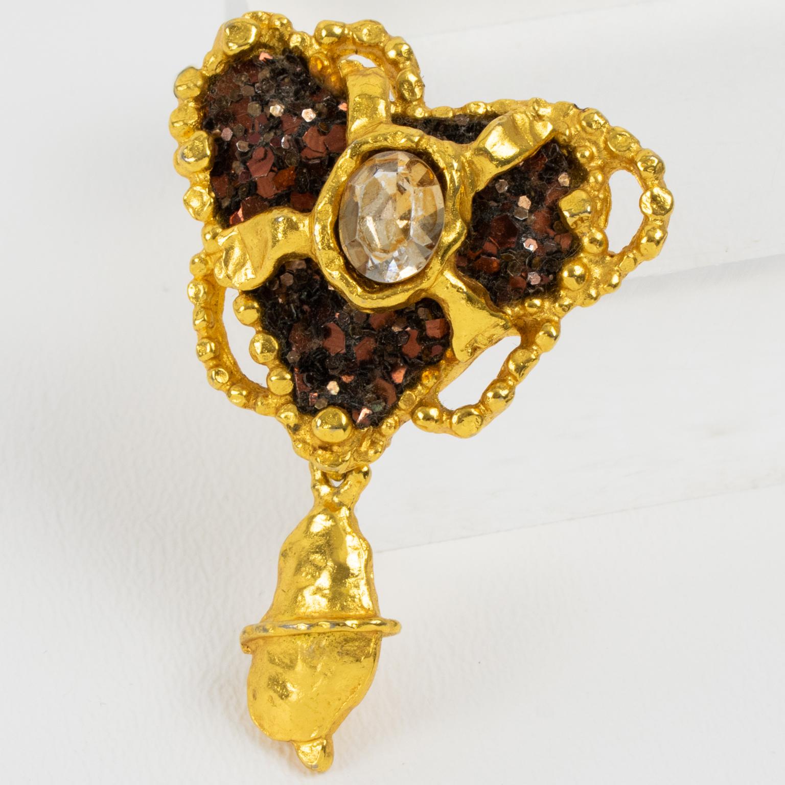 Moderno Spilla a cuore dorata e Jewell di Christian Lacroix in vendita