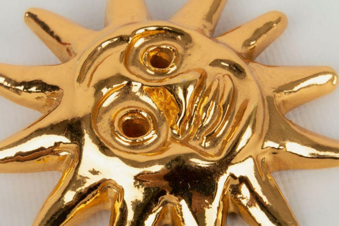 Women's or Men's Christian Lacroix Gilded Metal Sun Brooch For Sale
