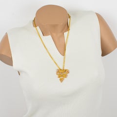 Christian Lacroix Gilt Metal and Pink Jeweled Brutalist Heart Pendant Necklace