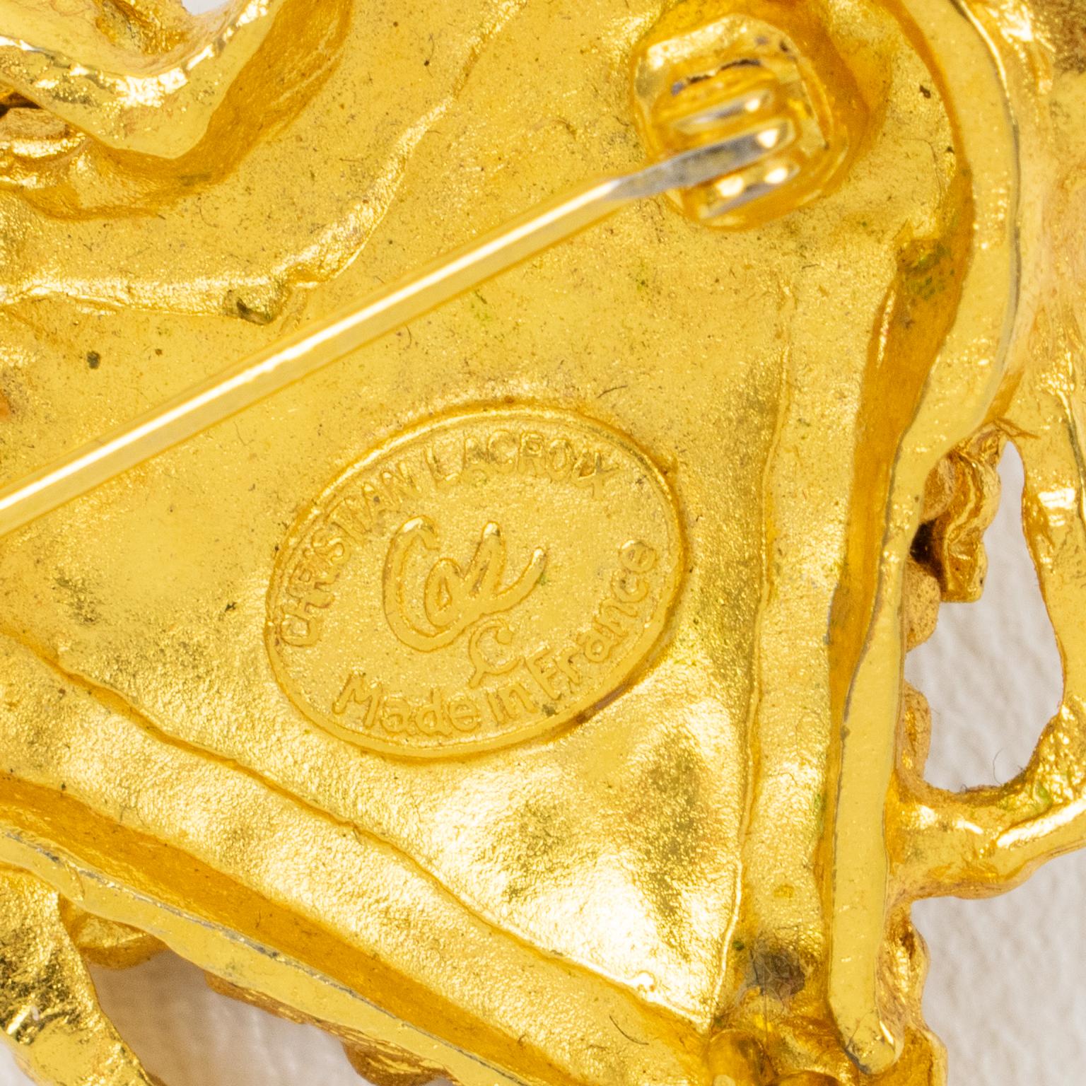 Christian Lacroix Broche en métal doré en forme de cœur baroque Unisexe en vente