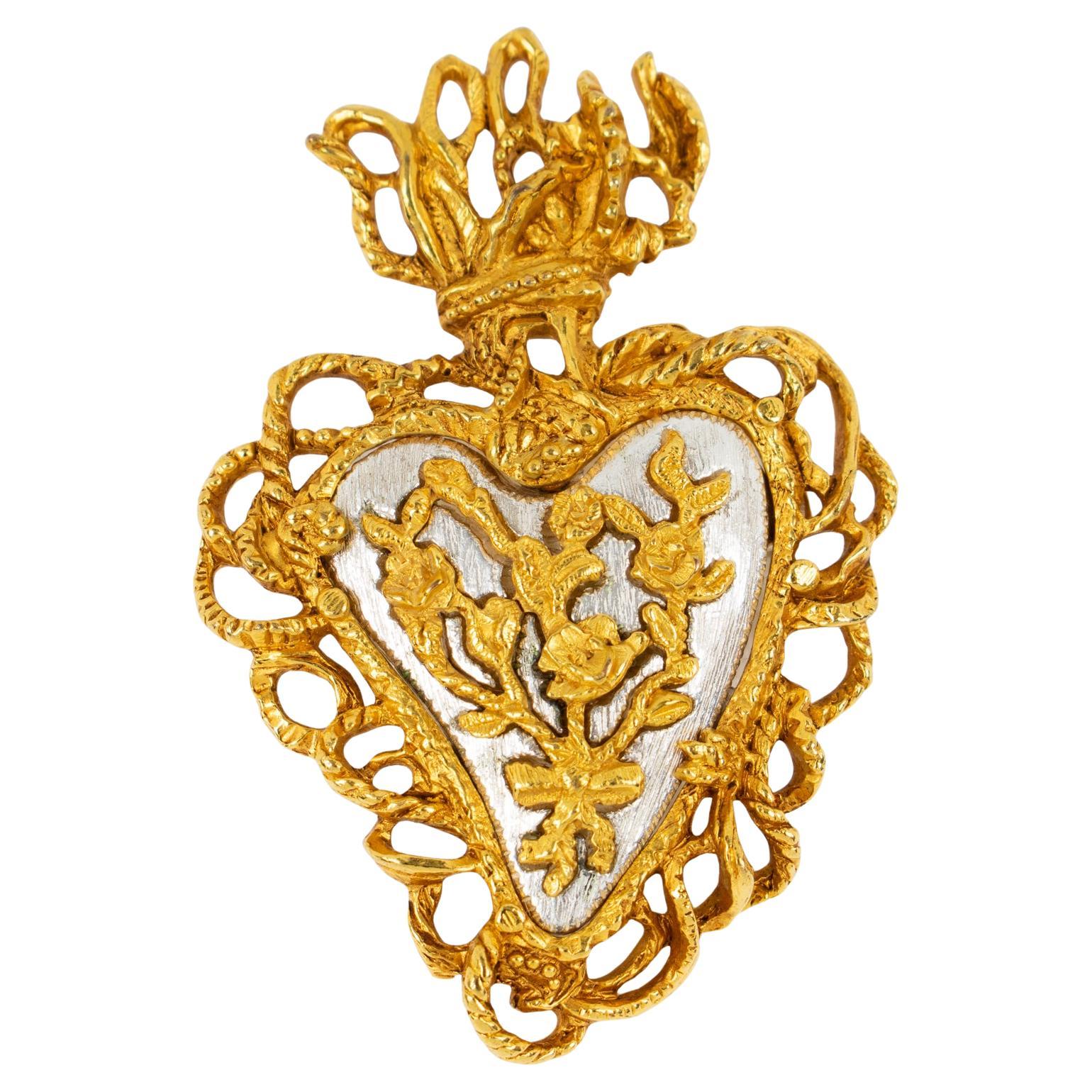 Christian Lacroix Gilded Heart Brooch for Noel 97 Limited Edition