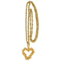 Vintage Christian Lacroix Gilt Metal Heart Pendant Necklace