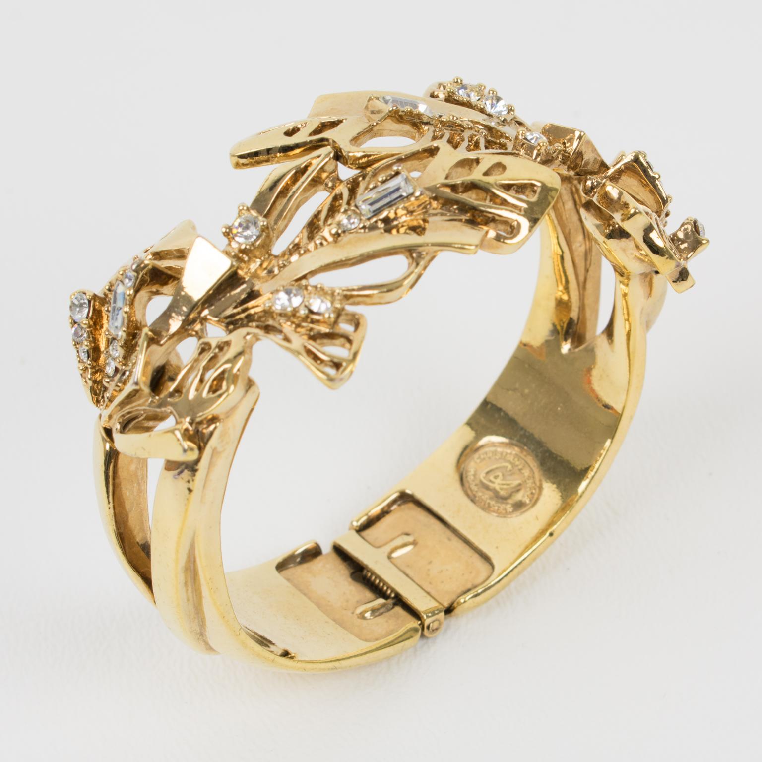 Modern Christian Lacroix Gilt Metal Jeweled Clamper Bracelet For Sale