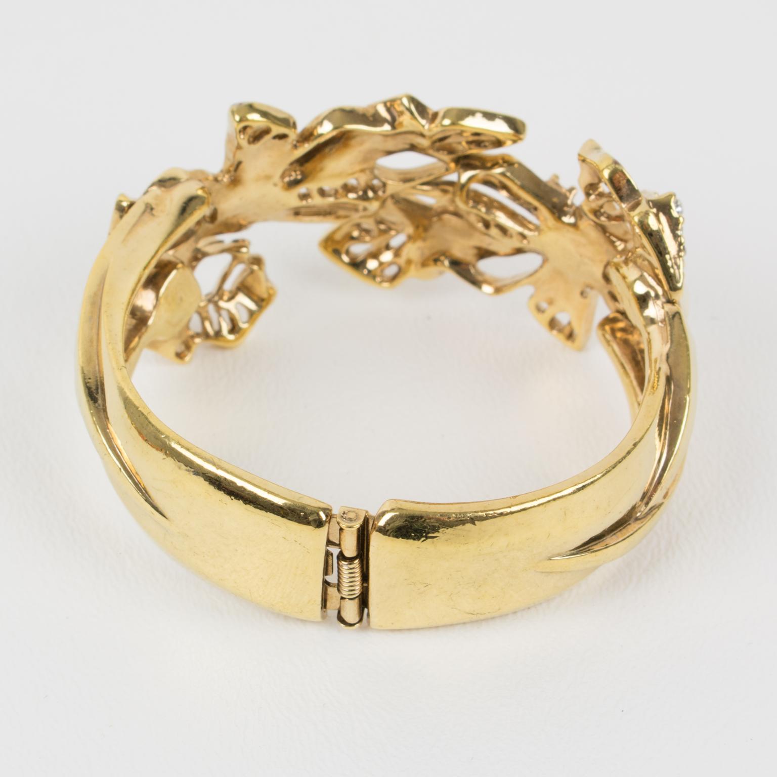 Christian Lacroix Gilt Metal Jeweled Clamper Bracelet In Excellent Condition For Sale In Atlanta, GA