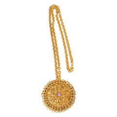 Vintage Christian Lacroix Gilt Metal Jeweled Pendant Necklace