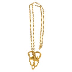 Christian Lacroix Gilt Metal Lace Pendant Chain Necklace