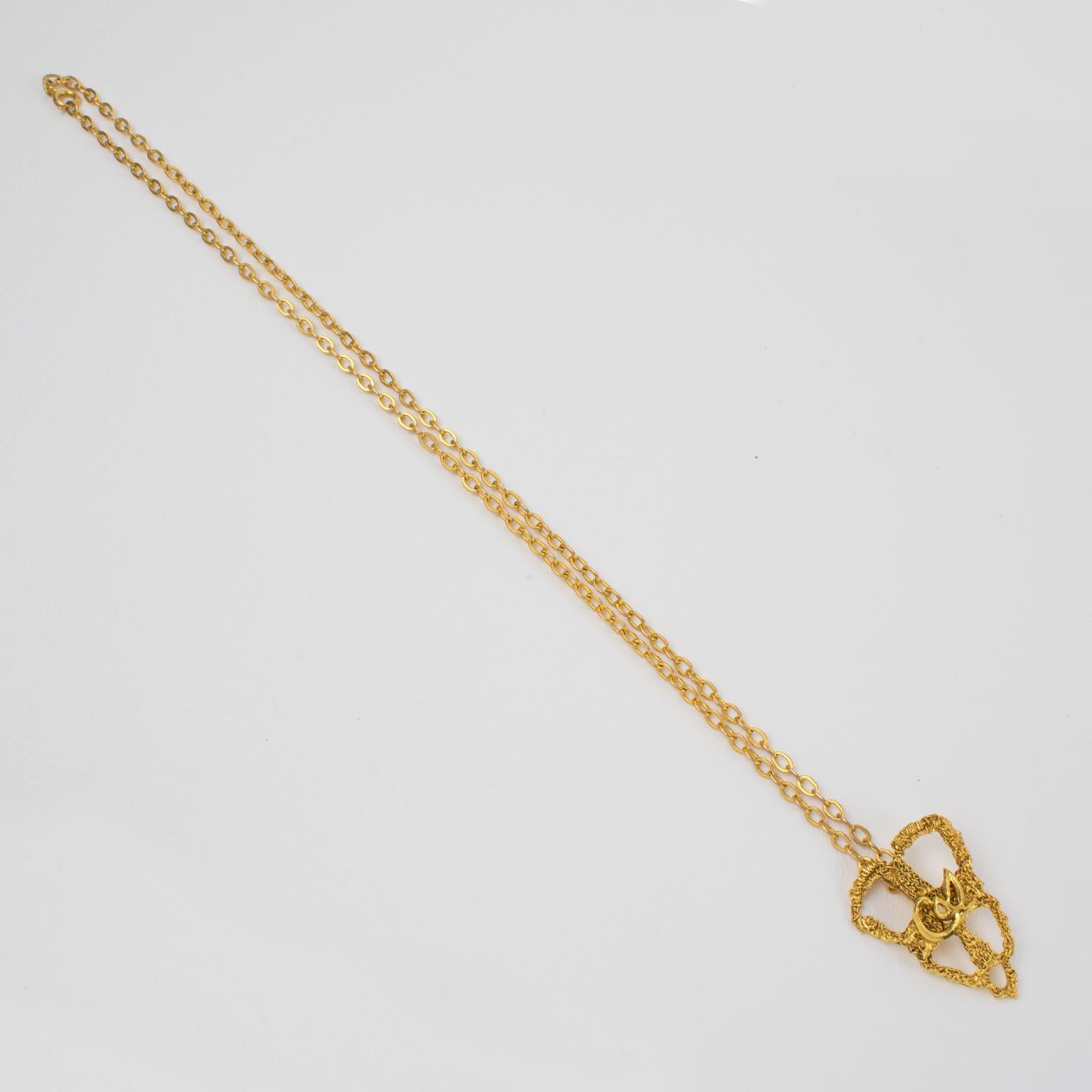 Christian Lacroix Gilt Metal Lace Pendant Necklace For Sale 5