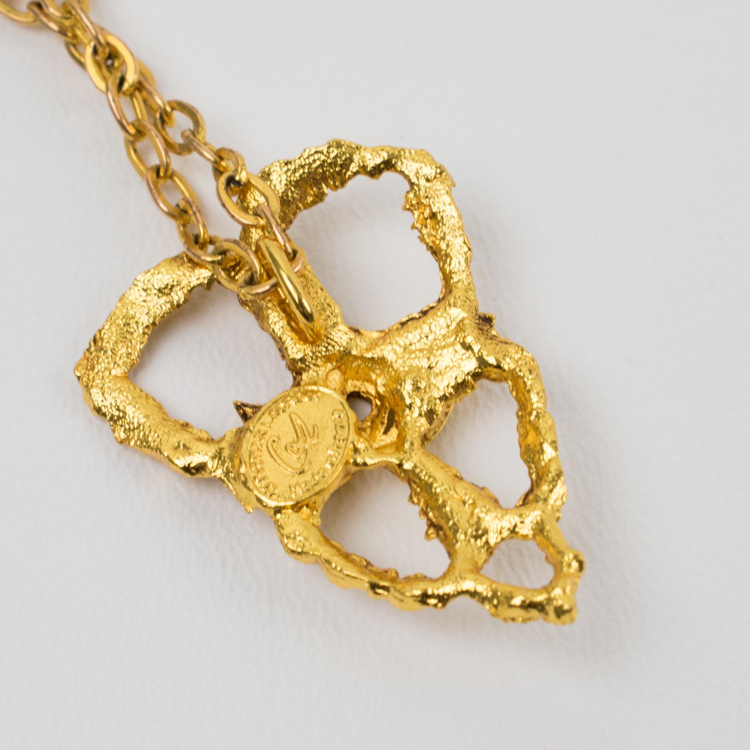Christian Lacroix Gilt Metal Lace Pendant Necklace For Sale 1