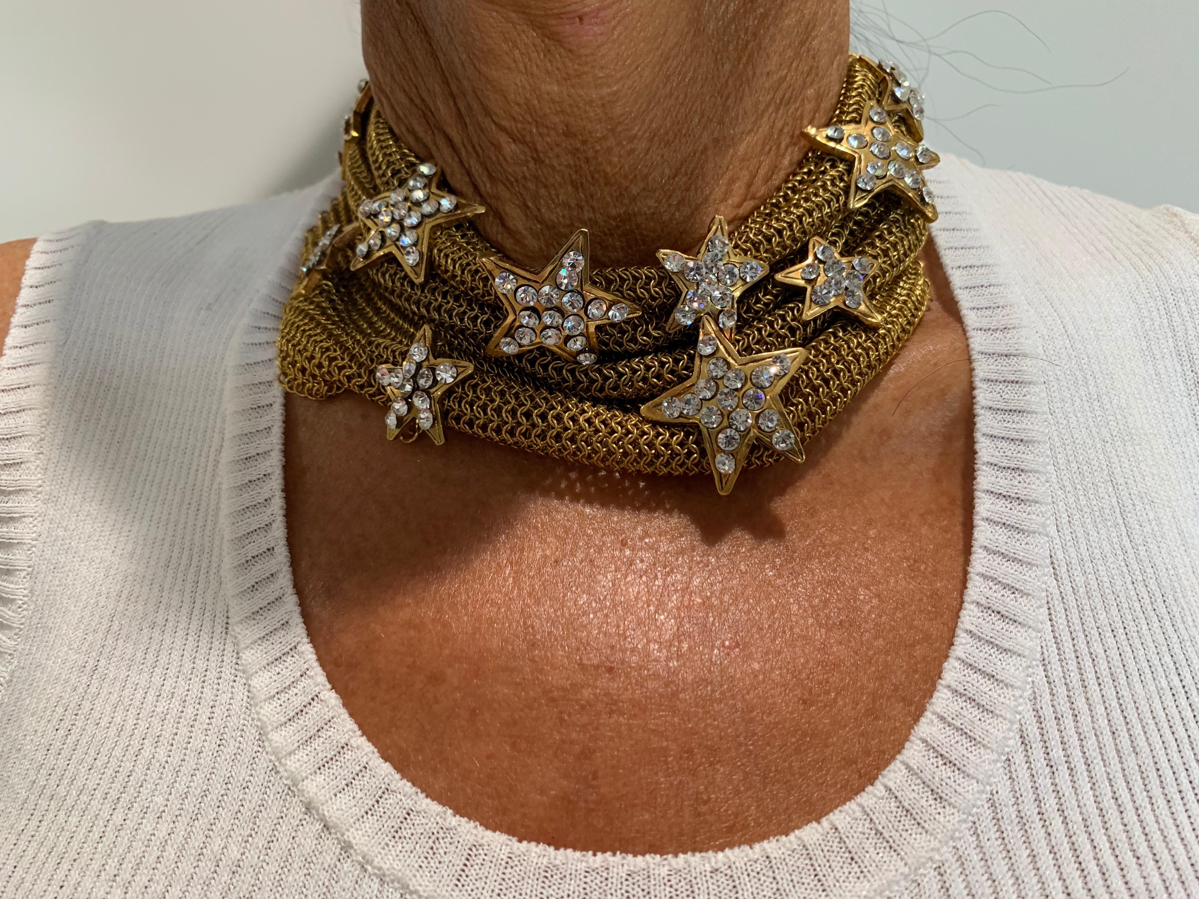 Christian Lacroix Gilt Star Diamante Statement Necklace  In Excellent Condition In Palm Springs, CA