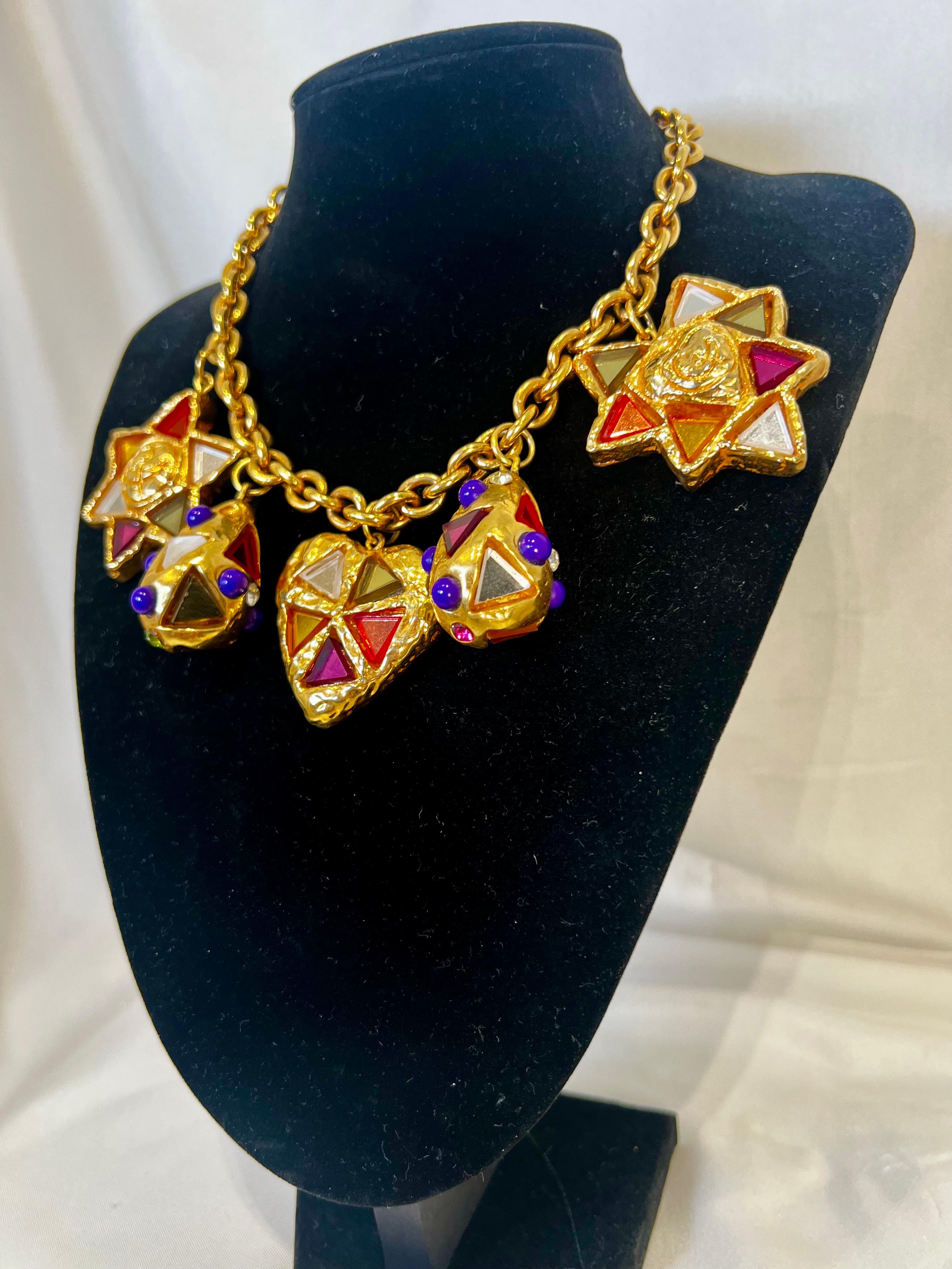 Christian Lacroix Glass Rainbow Heart Stars Necklace Vintage France For Sale 7