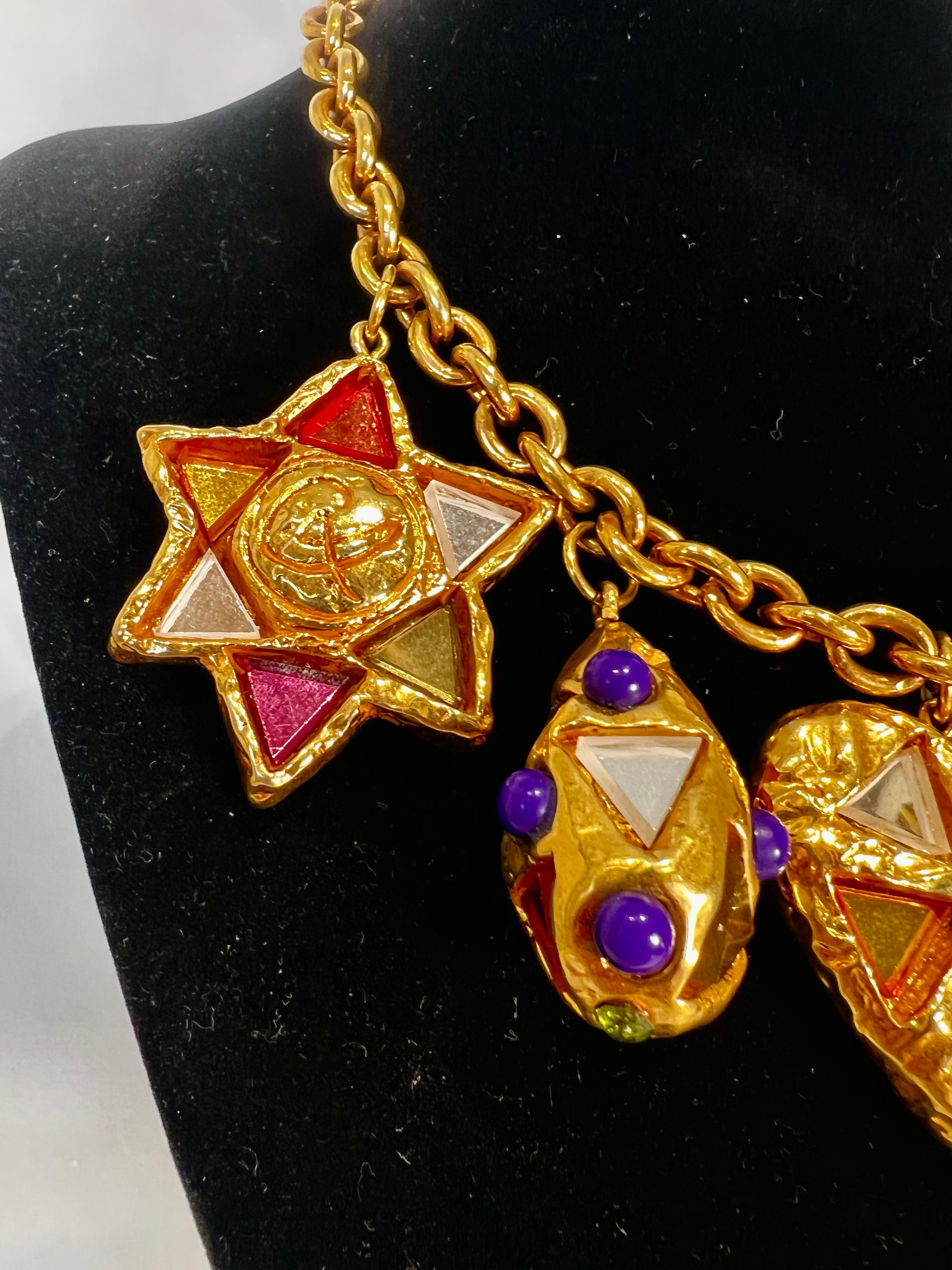 Christian Lacroix Glass Rainbow Heart Stars Necklace Vintage France For Sale 9