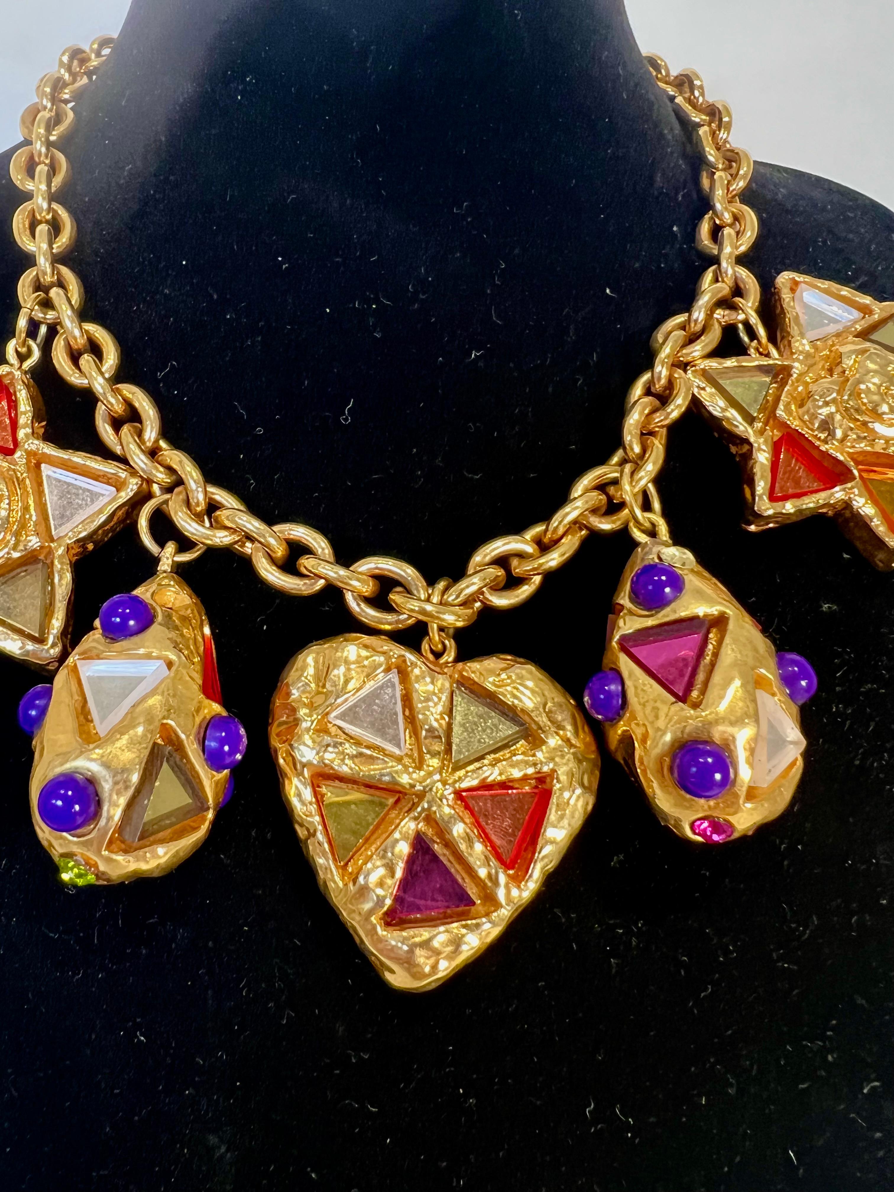 Christian Lacroix Glass Rainbow Heart Stars Necklace Vintage France For Sale 10
