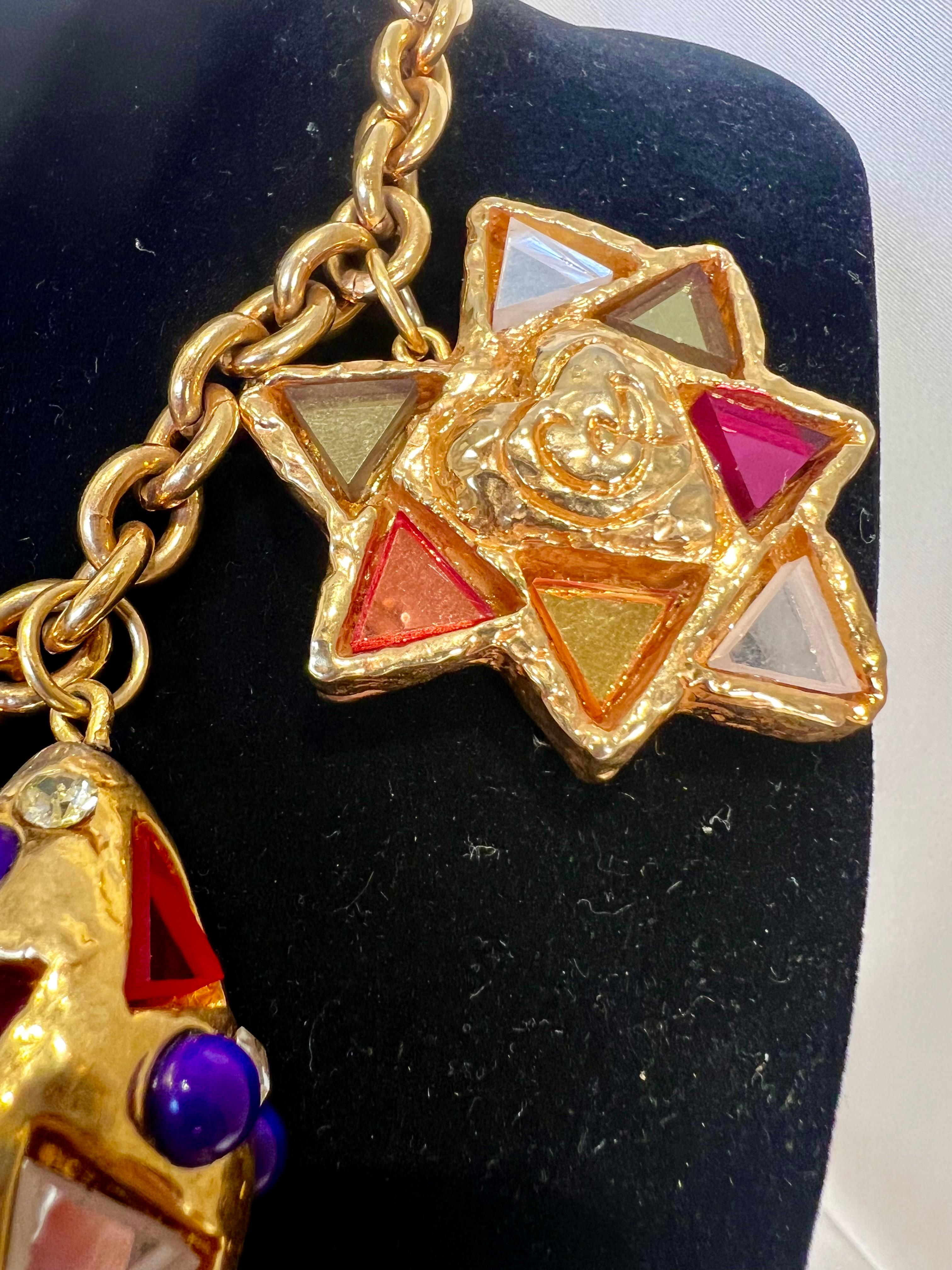 Christian Lacroix Glass Rainbow Heart Stars Necklace Vintage France For Sale 11