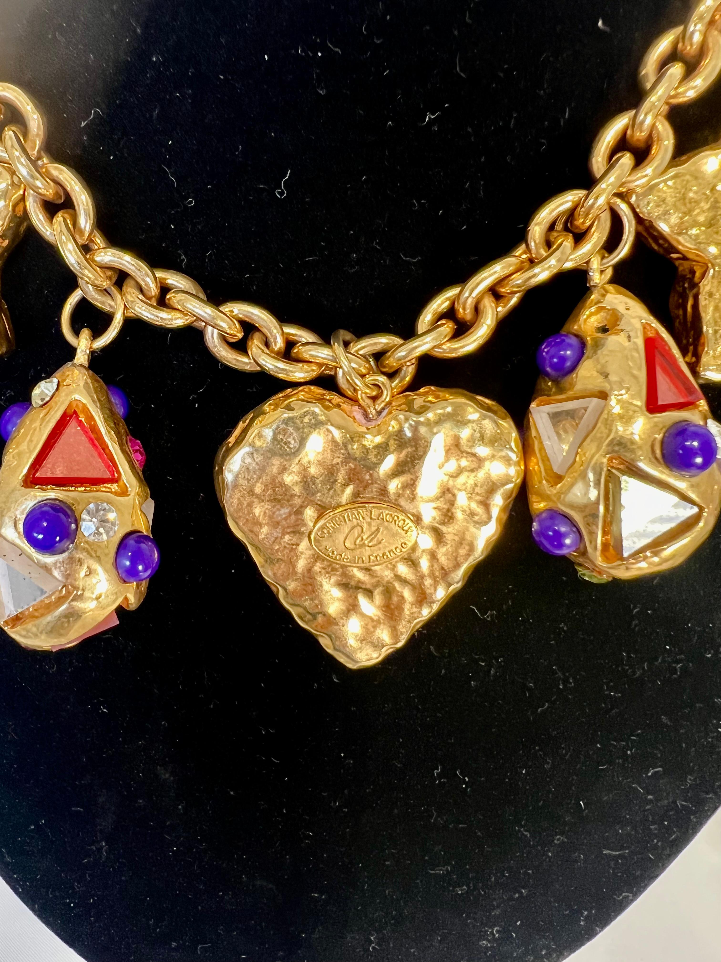 Christian Lacroix Glass Rainbow Heart Stars Necklace Vintage France For Sale 12