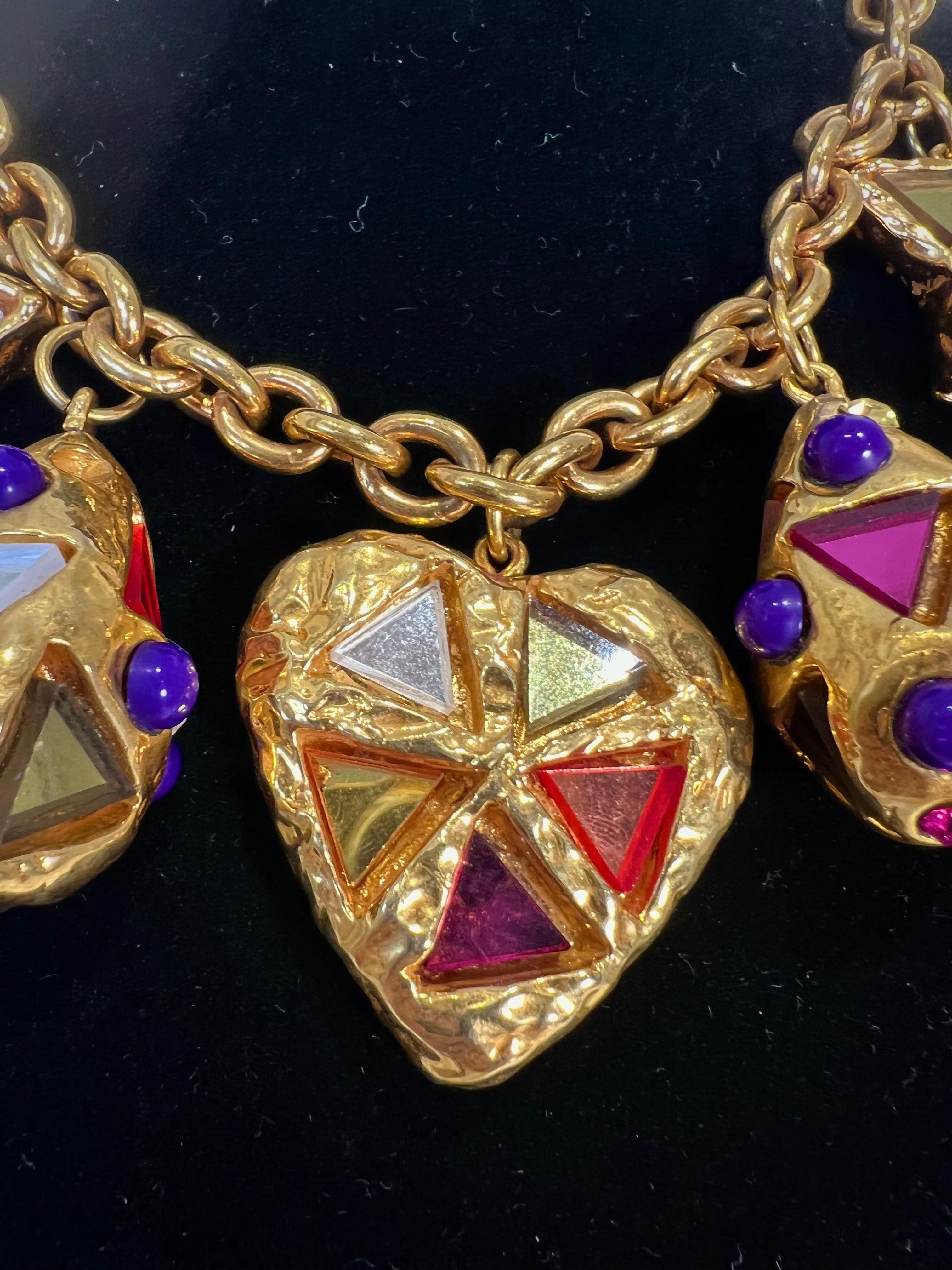 Christian Lacroix Glass Rainbow Heart Stars Necklace Vintage France For Sale 13