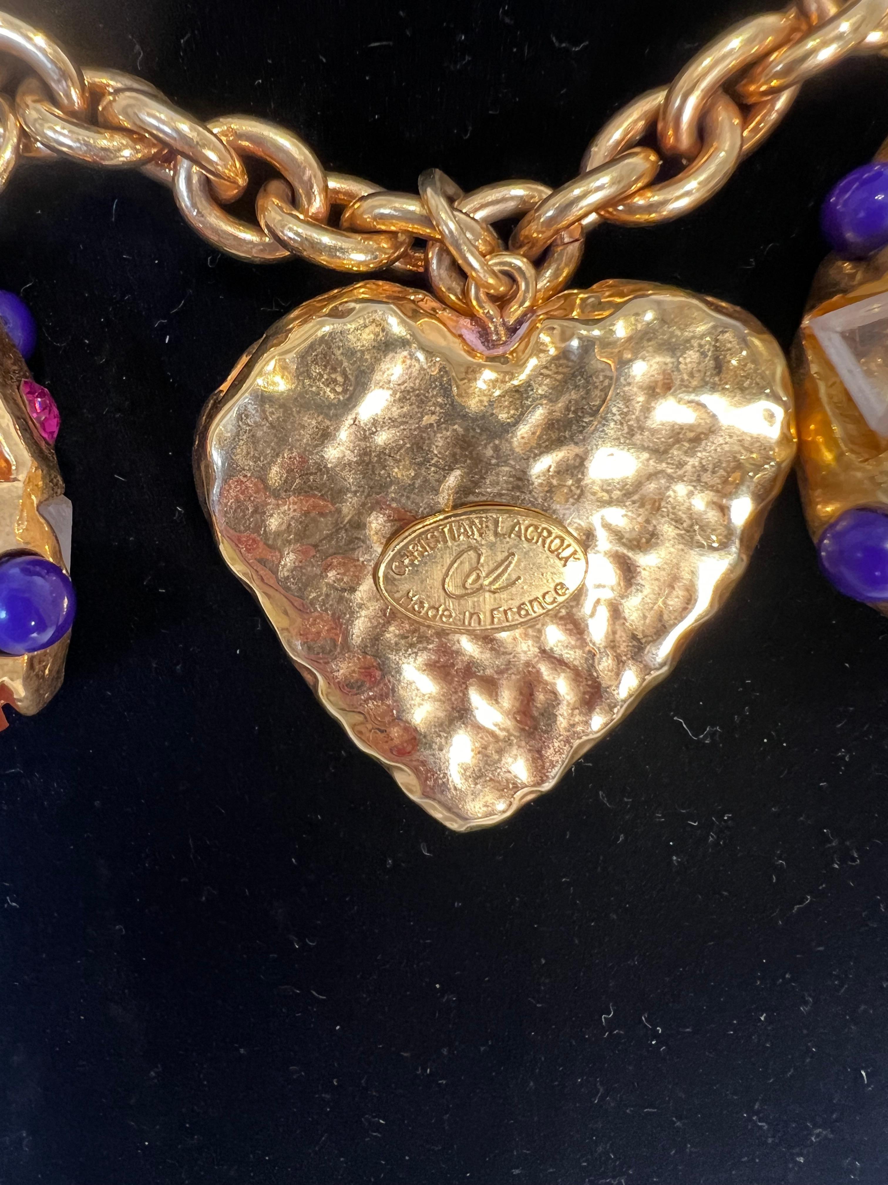 Christian Lacroix Glass Rainbow Heart Stars Necklace Vintage France For Sale 14