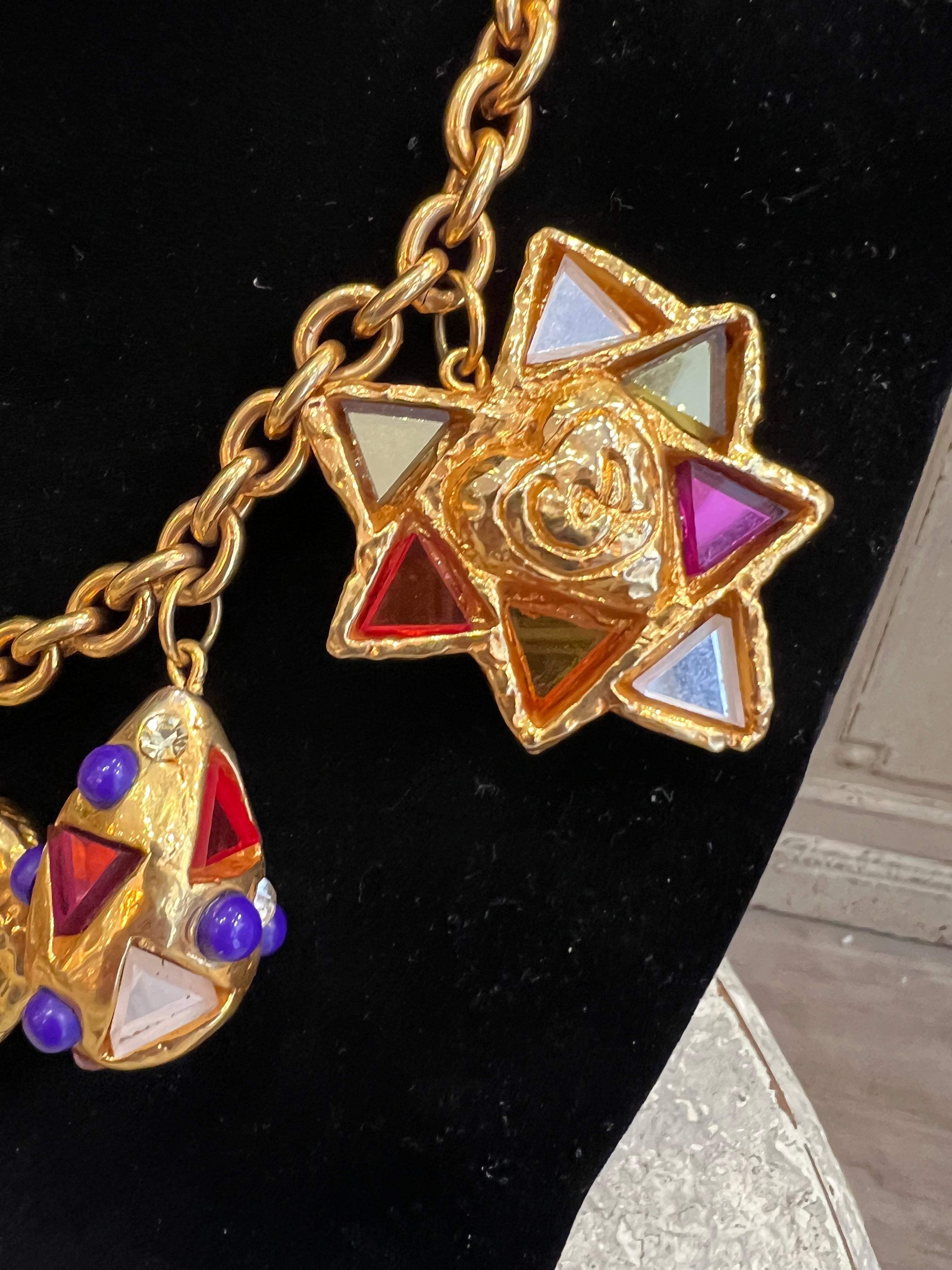Women's or Men's Christian Lacroix Glass Rainbow Heart Stars Necklace Vintage France For Sale