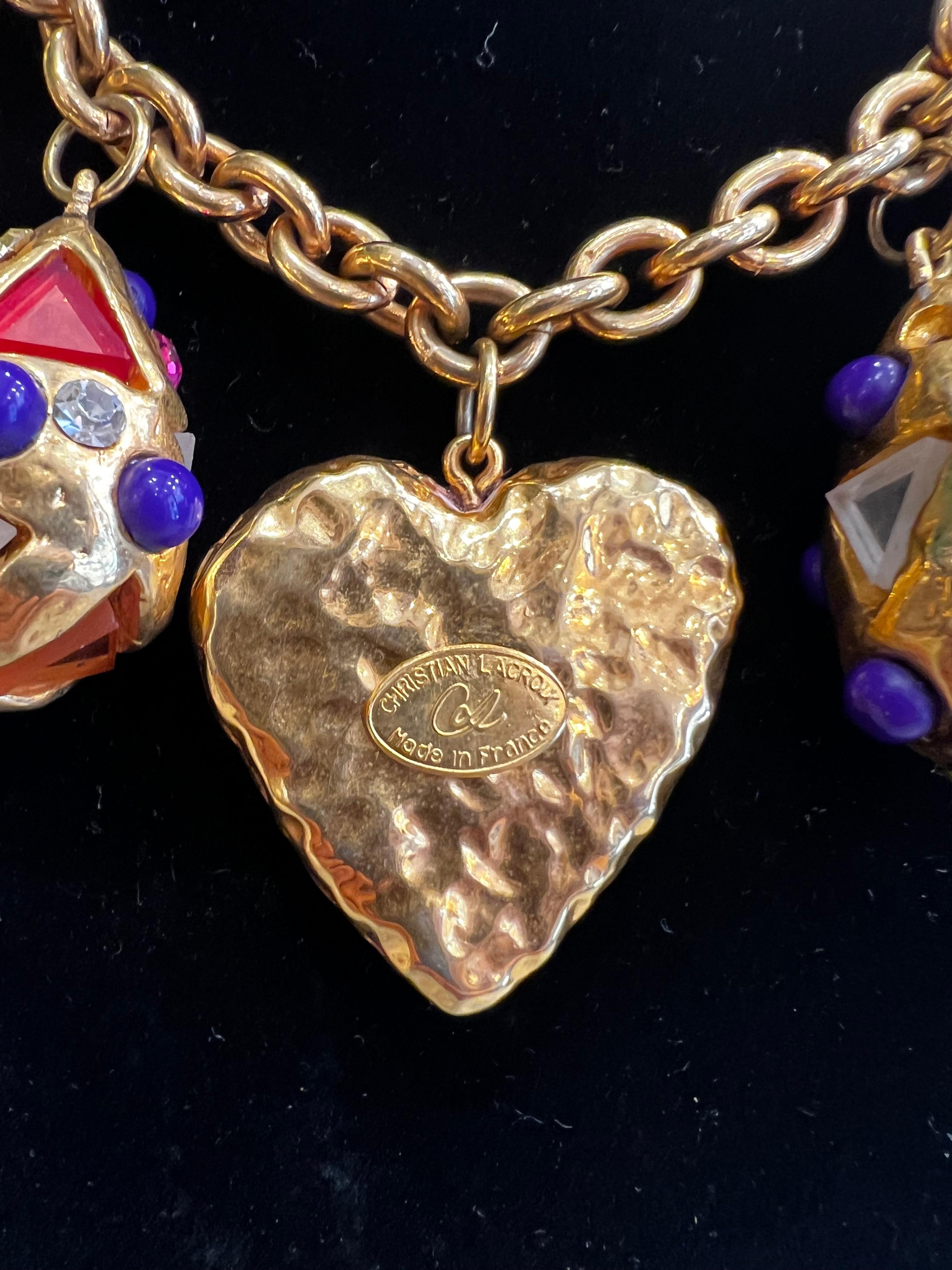 Christian Lacroix Glass Rainbow Heart Stars Necklace Vintage France For Sale 3
