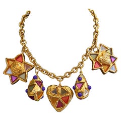 Christian Lacroix Glass Rainbow Heart Stars Necklace Vintage France