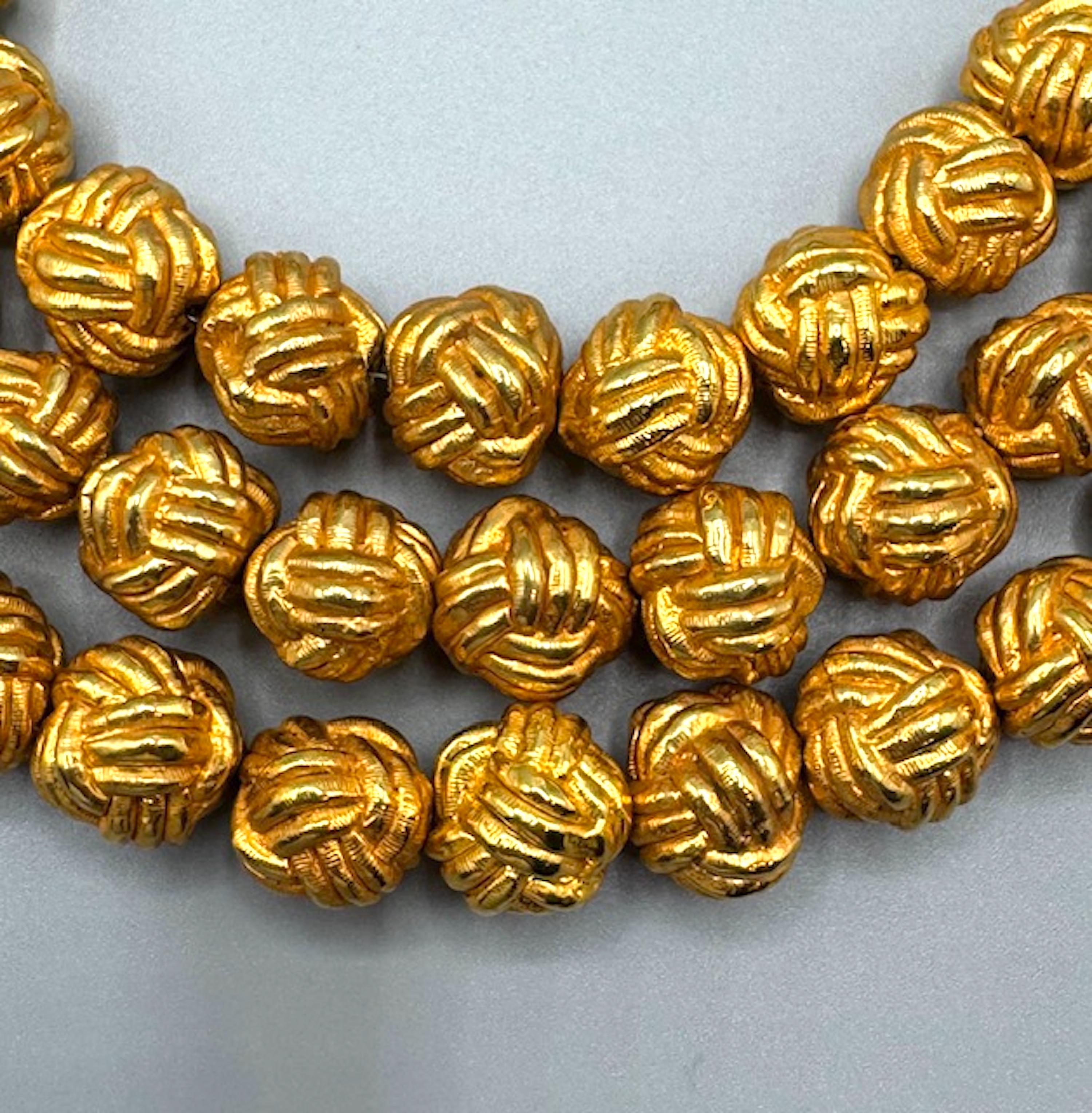 Christian Lacroix Gold 3 Strand Bead Necklace In Good Condition In New York, NY