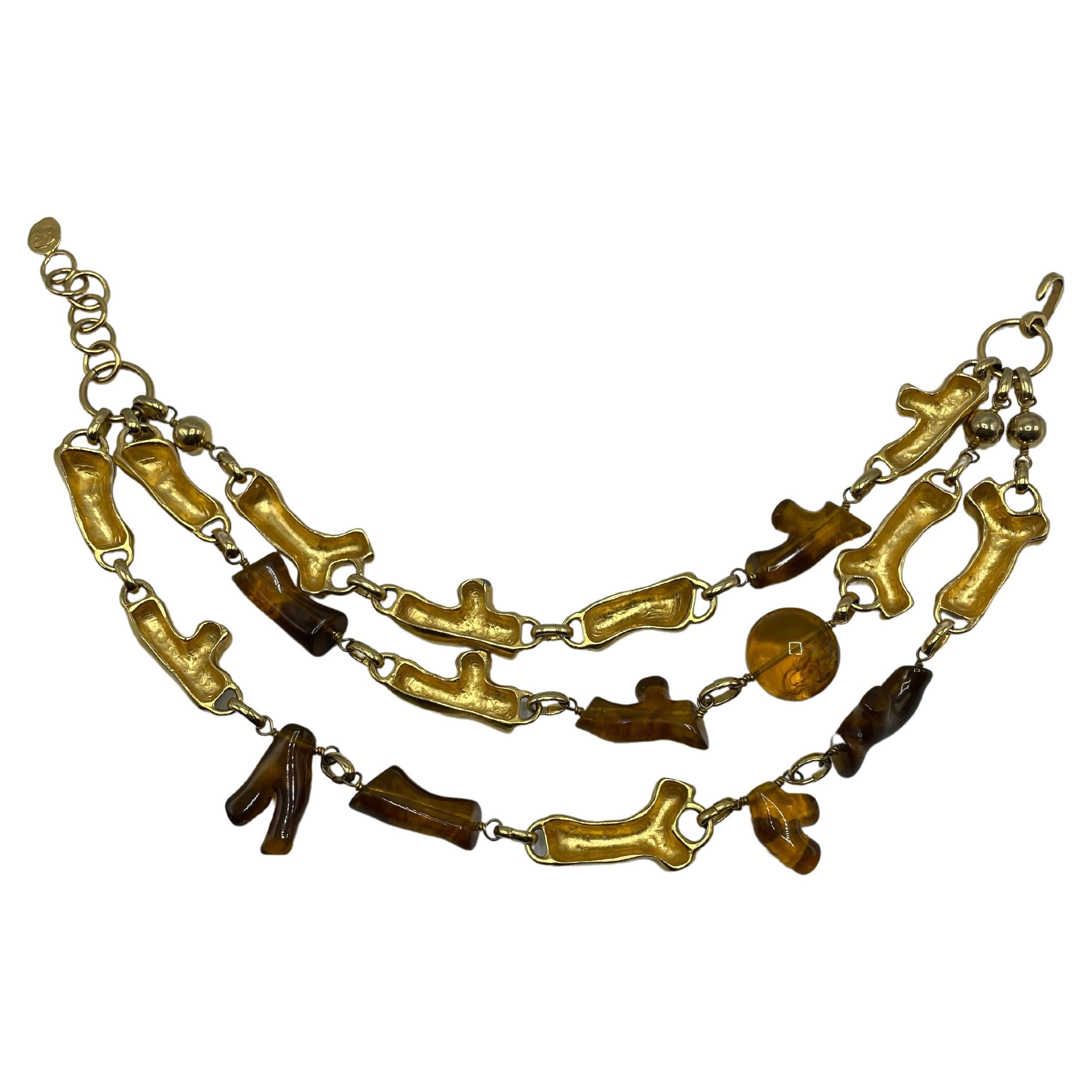 Uncut Christian Lacroix Gold Amber Necklace  For Sale