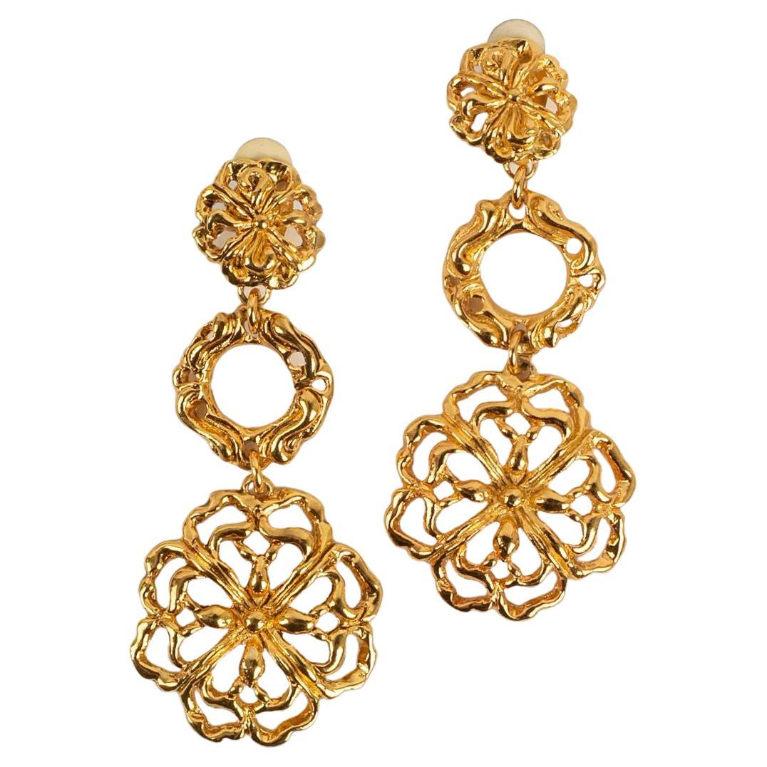 Christian Lacroix Gold Metal Clip Earrings For Sale