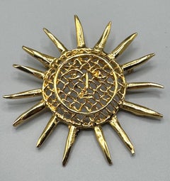 Christian Lacroix Large 4" Gold Sun Face Brooch, 1990s