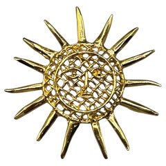 Christian Lacroix Large 4" Gold Sun Face Brooch, 1990s Christian Lacroix Large 4" Gold Sun Face Brooch, 1990s