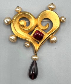 Christian Lacroix Gold, Pearl & Cabochon Heart Brooch, 1990s