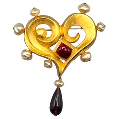 Christian Lacroix Gold, Pearl 
Cabochon Heart Brooch, 1990s
