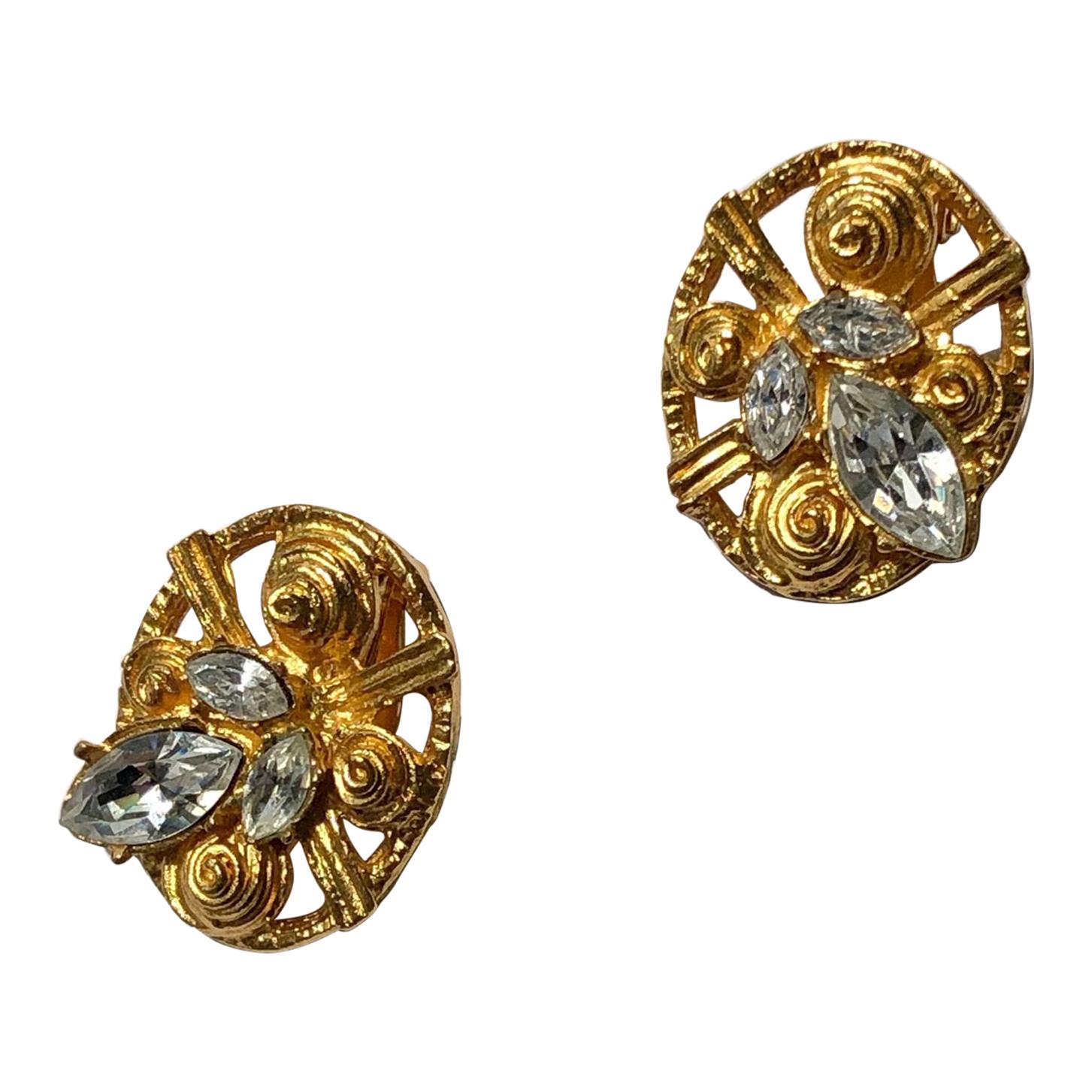 Christian Lacroix Gold Plate and Swarovski Crystal Clip On Earrings For Sale