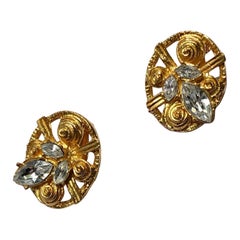 Christian Lacroix Gold Plate and Swarovski Crystal Clip On Earrings