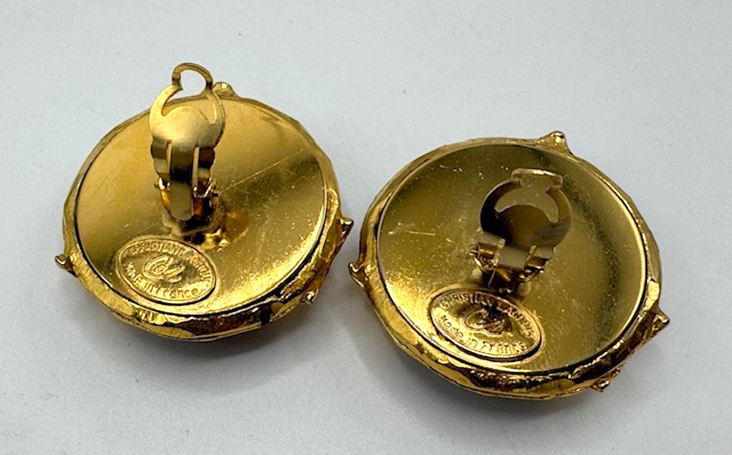 Christian Lacroix Gold Stars on Blue Resin Buttom Earrings For Sale 2