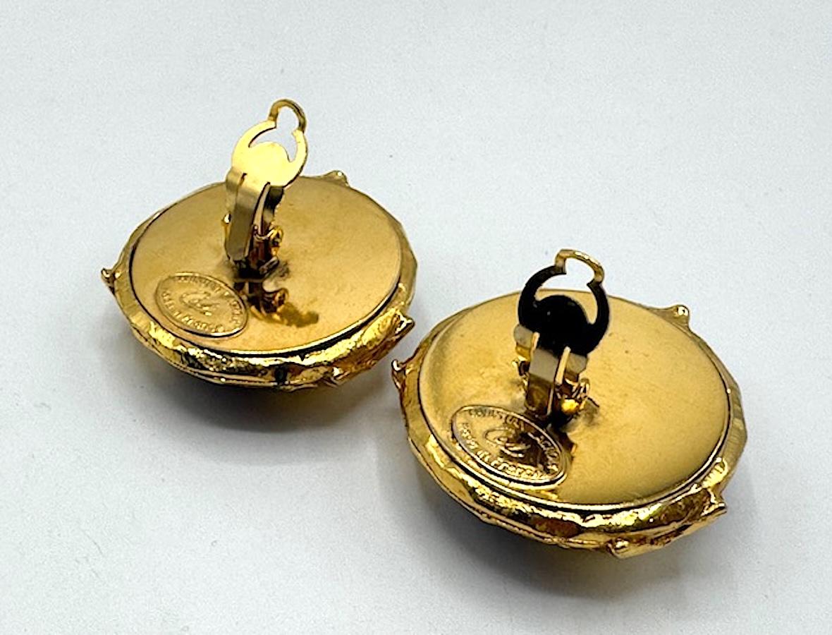 Christian Lacroix Gold Stars on Blue Resin Buttom Earrings For Sale 4