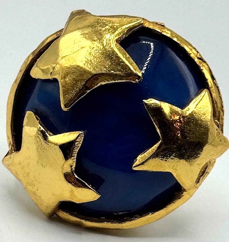 Christian Lacroix Gold Stars on Blue Resin Buttom Earrings For Sale 6