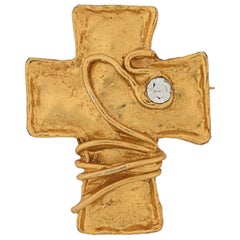 Vintage Christian Lacroix Gold Tone and Strass Cross Brooch